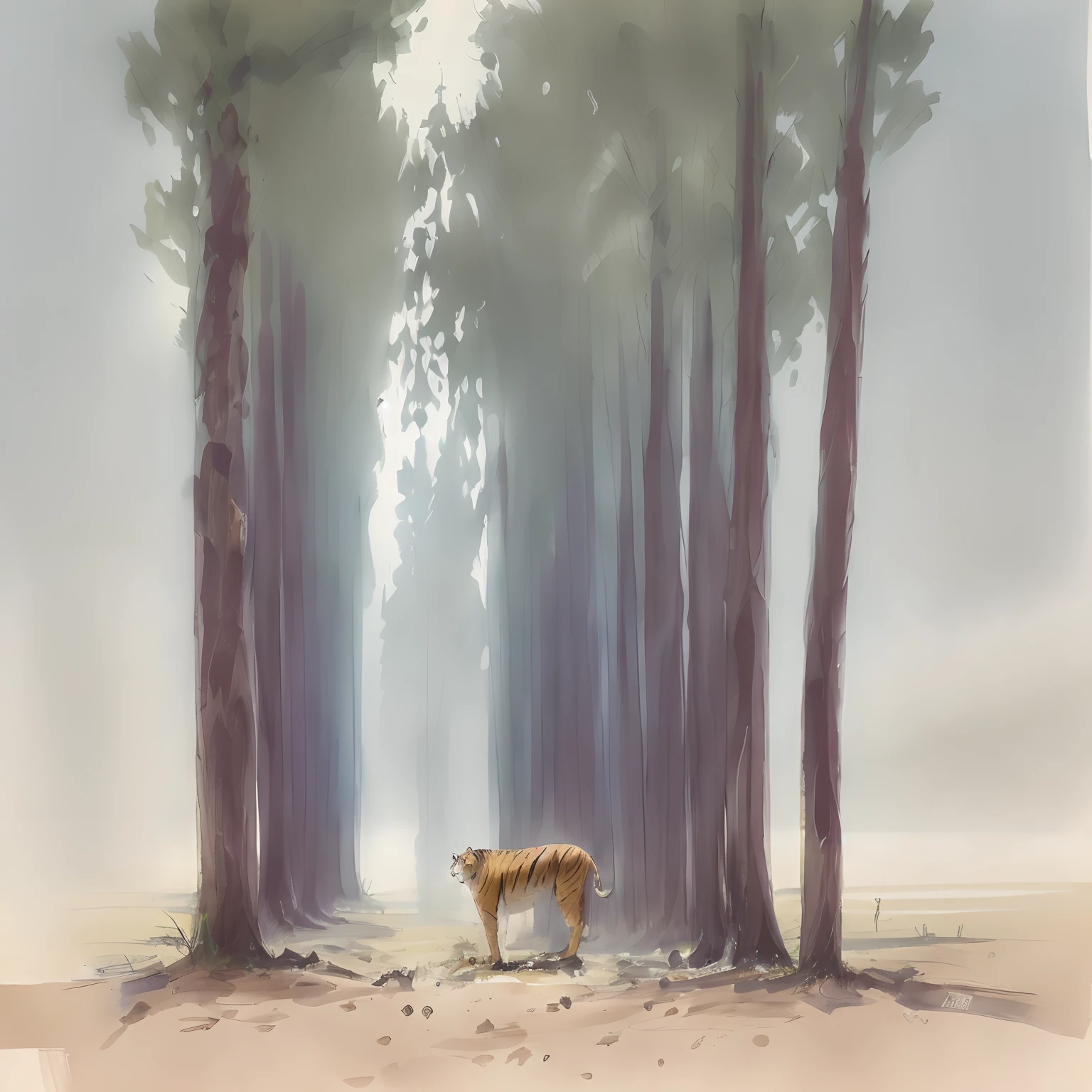 Drawing of a tiger in the middle of the trees