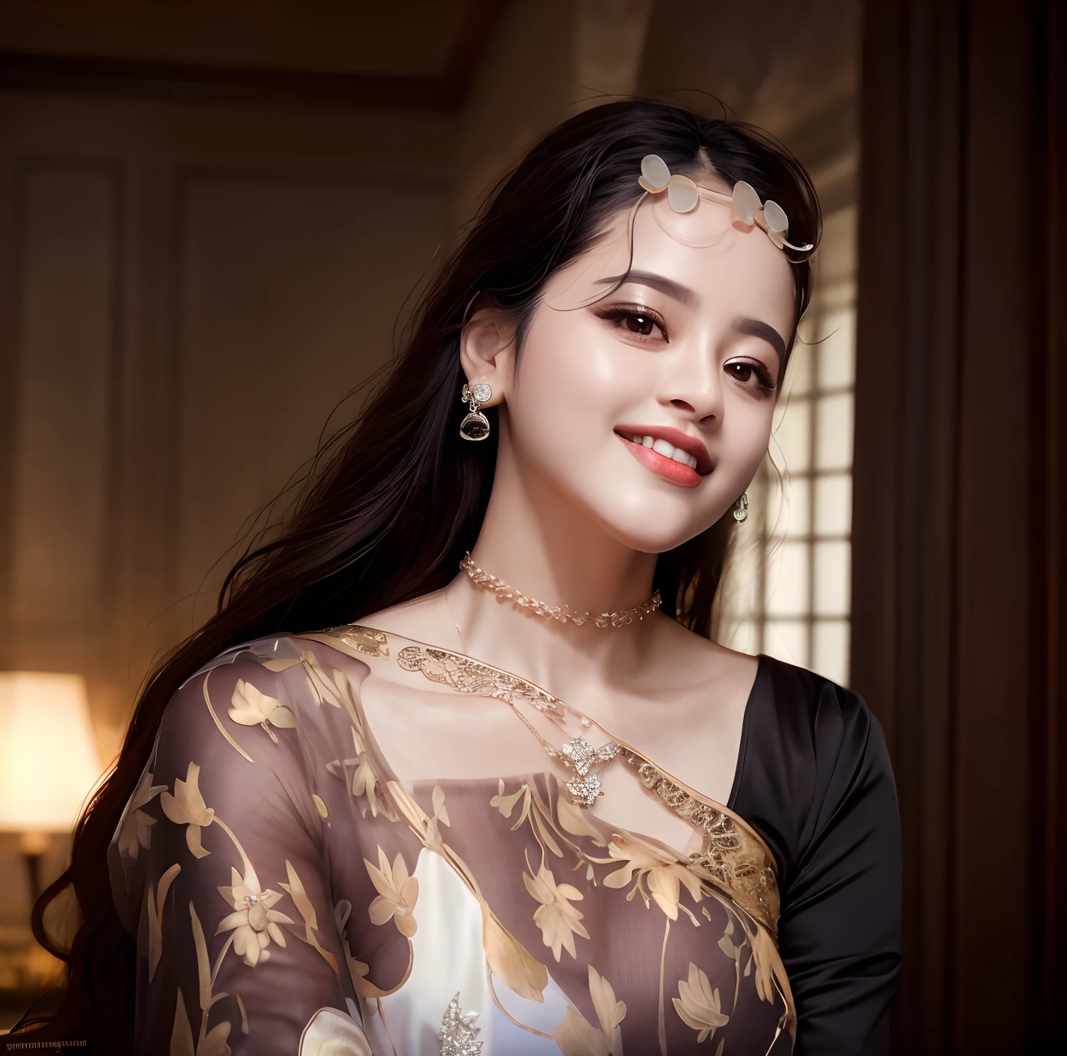 there is a woman that is wearing a transparent dress and a necklace, dilraba dilmurat, palace , a girl in hanfu, captured on canon eos r 6, photo taken with nikon d 7 5 0, photo taken with nikon d750, wearing ornate silk clothes, taken with canon eos 5 d mark iv, fanart, beautiful young himalayan woman