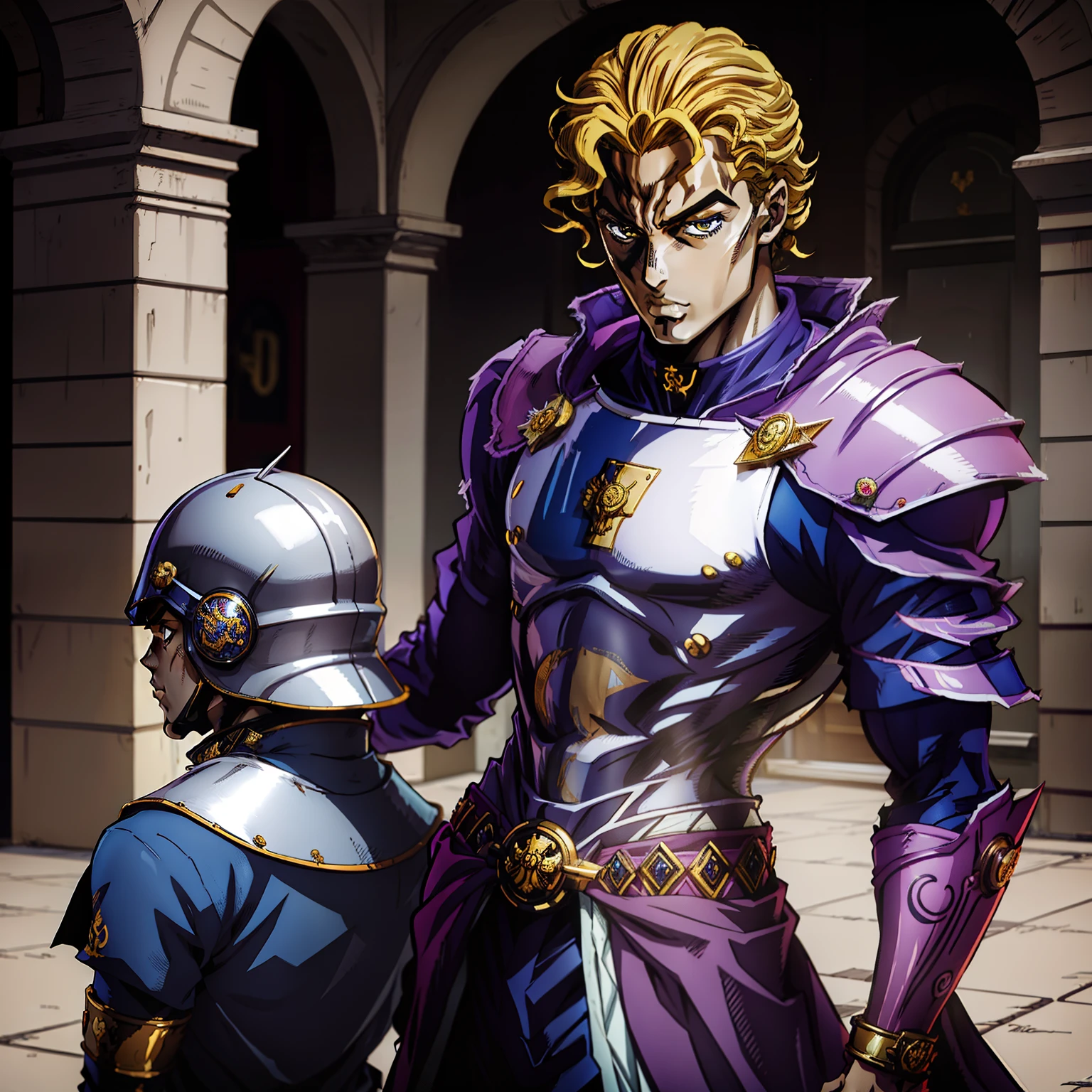 Yoshikage kira em uma armadura medieval