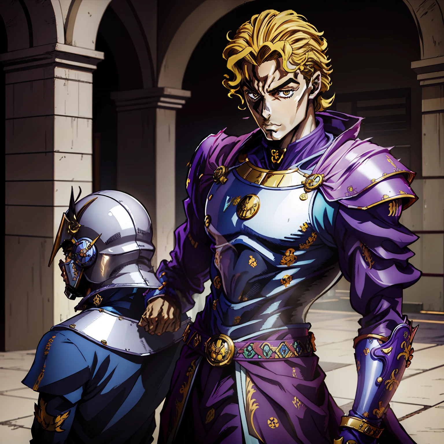 Yoshikage kira em uma armadura medieval