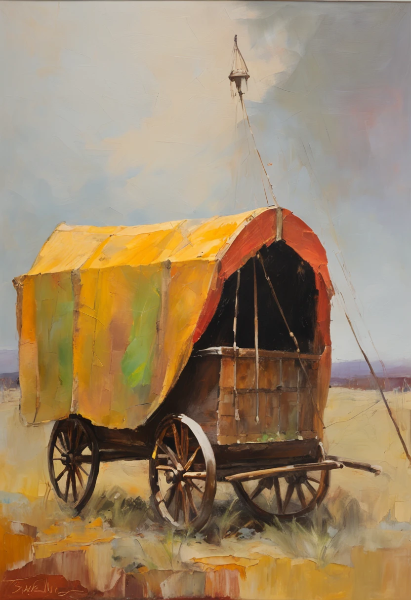 A covered medieval wagon