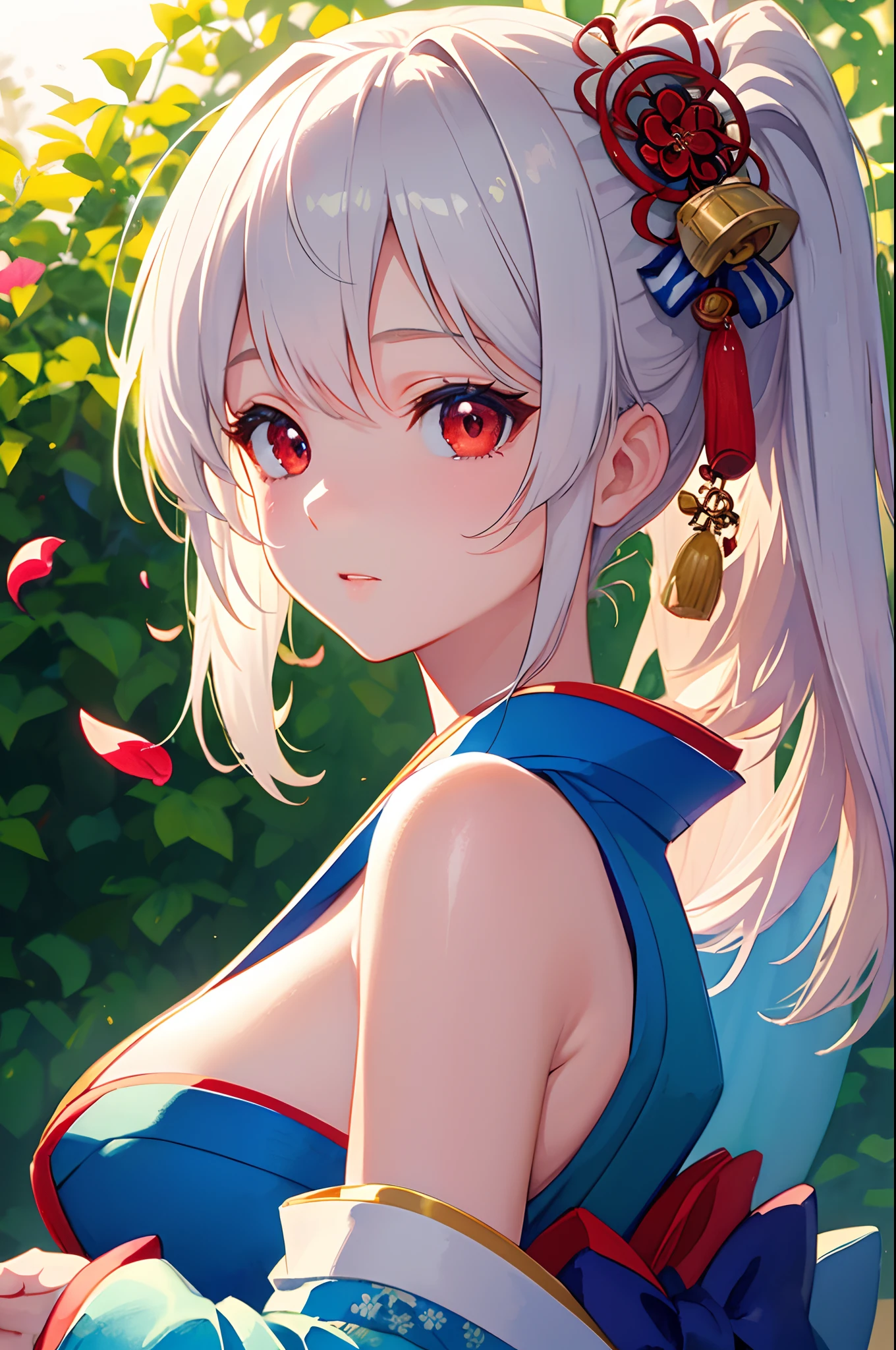 (masterpiece:1.2, best quality), (finely detailed beautiful eyes: 1.2), ((1girl)), ((solo)), (red eyes:1.4), (finely detailed eyes and detailed face:1.3), (beautiful and clear background:1.2), (extremely detailed CG, ultra-detailed, best shadow:1.1), ((depth of field)), ((watercolor)), (oni:1.5), (kimono:1.3), large breasts, bare shoulders, flowers and petals, beautiful concept illustration, (white background:0.5), (illustration:1.1), (extremely fine and beautiful:1.1), (perfect details:1.1), from side, cowboy shot,