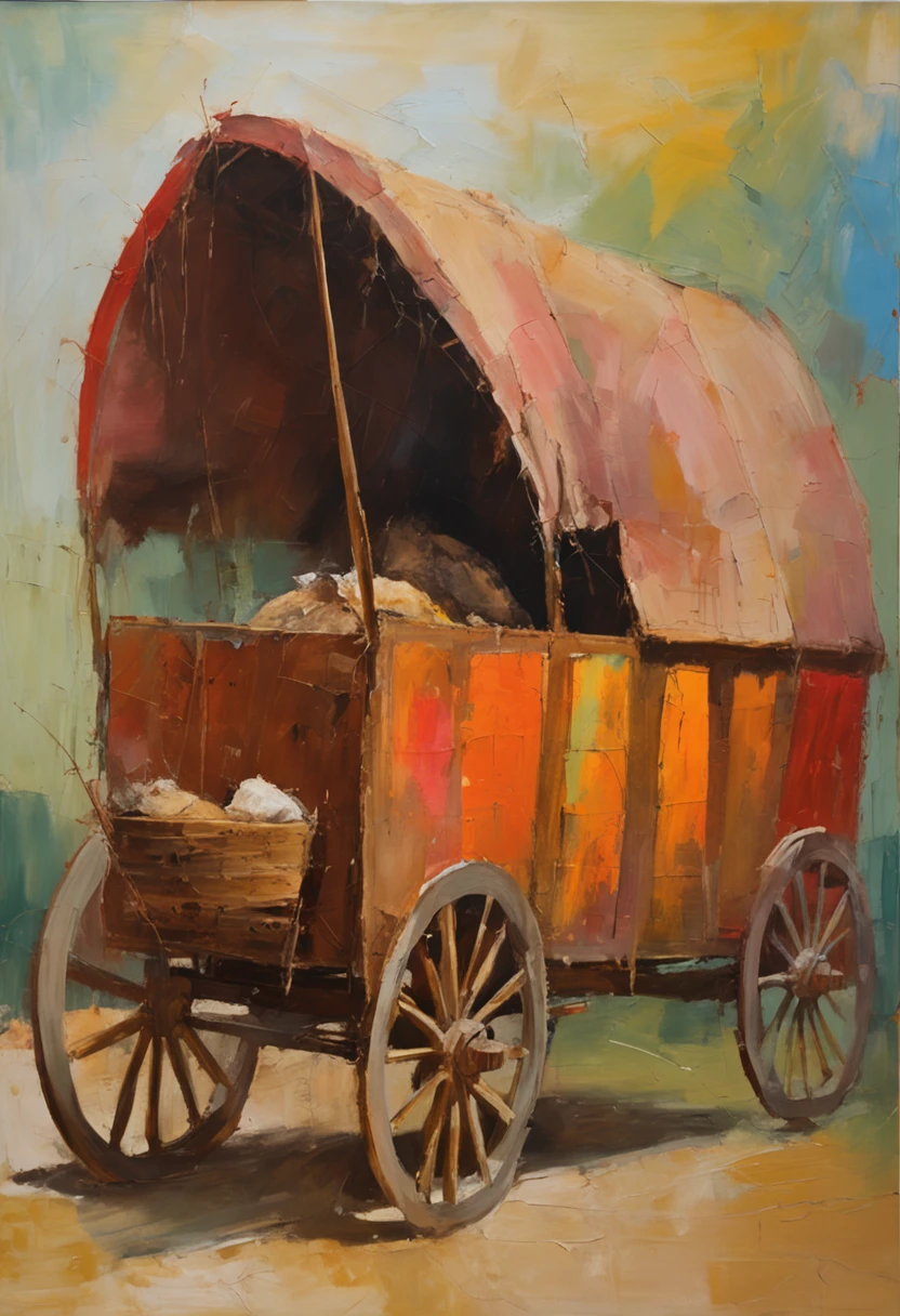 A covered medieval wagon, Adventurers around the wagon