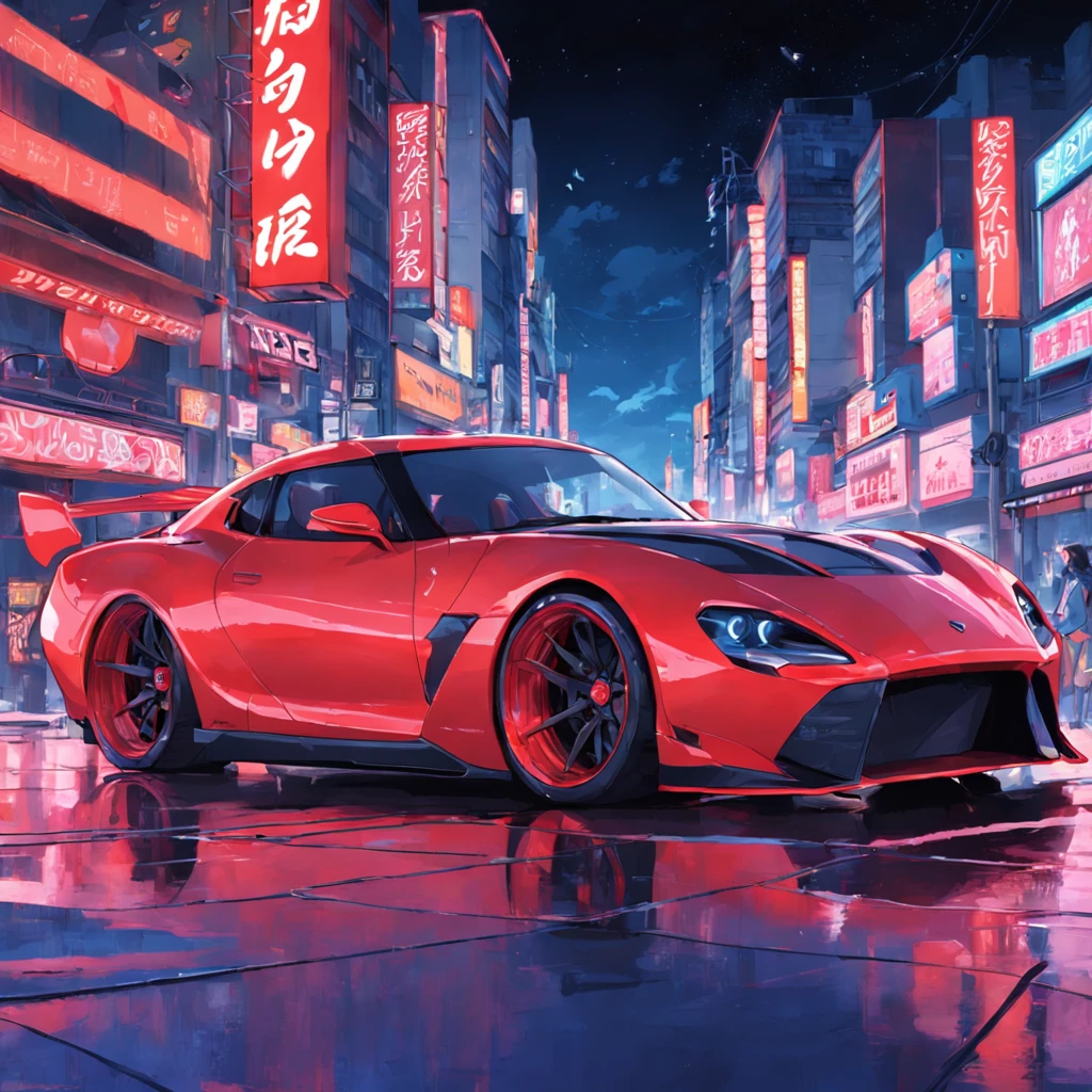 obra-prima, melhor qualidade, filme ainda, a turned car, neon red color