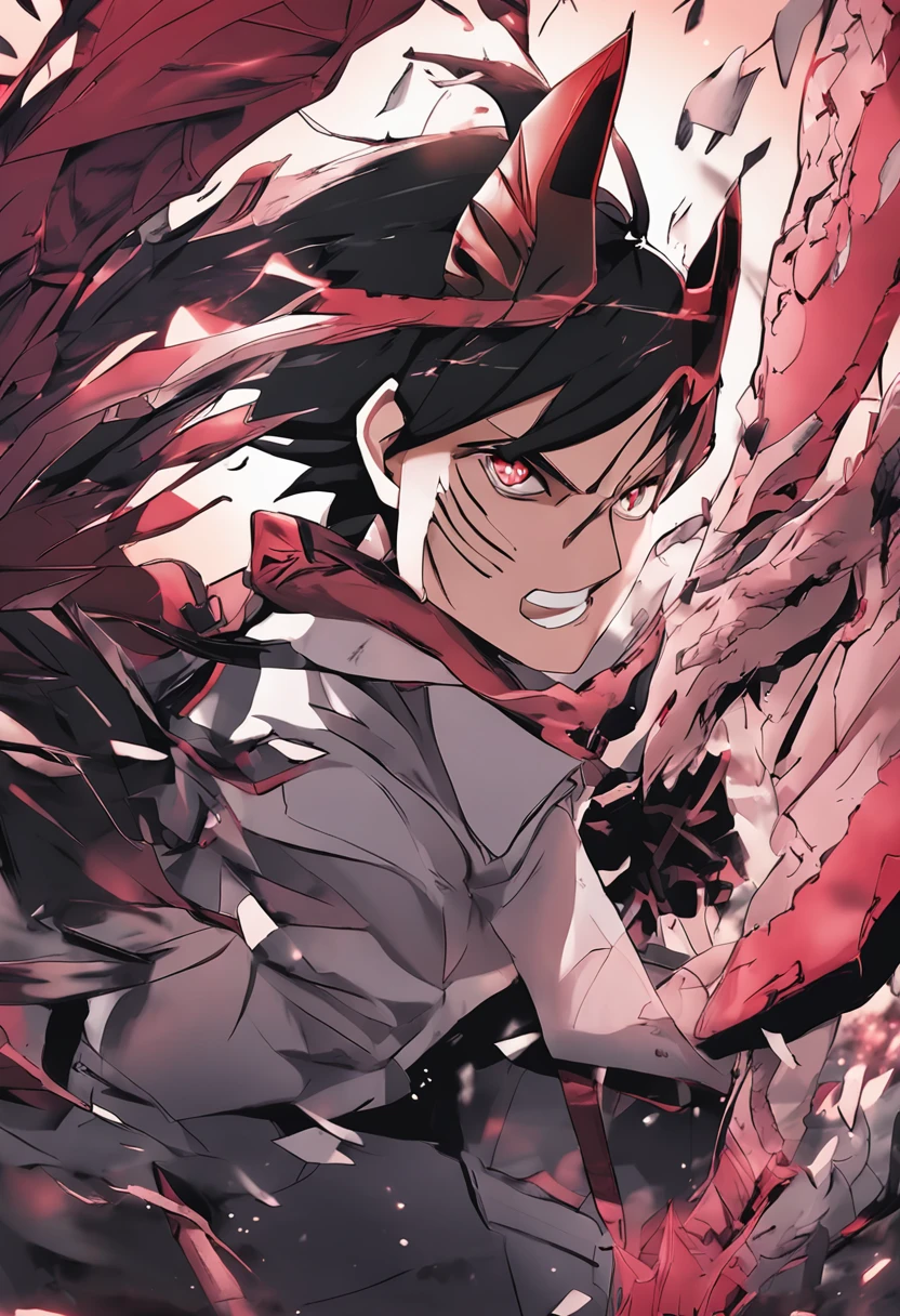 A suitable image for computer desktop wallpaper, from the anime Saw Man, Nezuku in the anime Demon Slayer, and Mikasa in the anime Attack on Titan