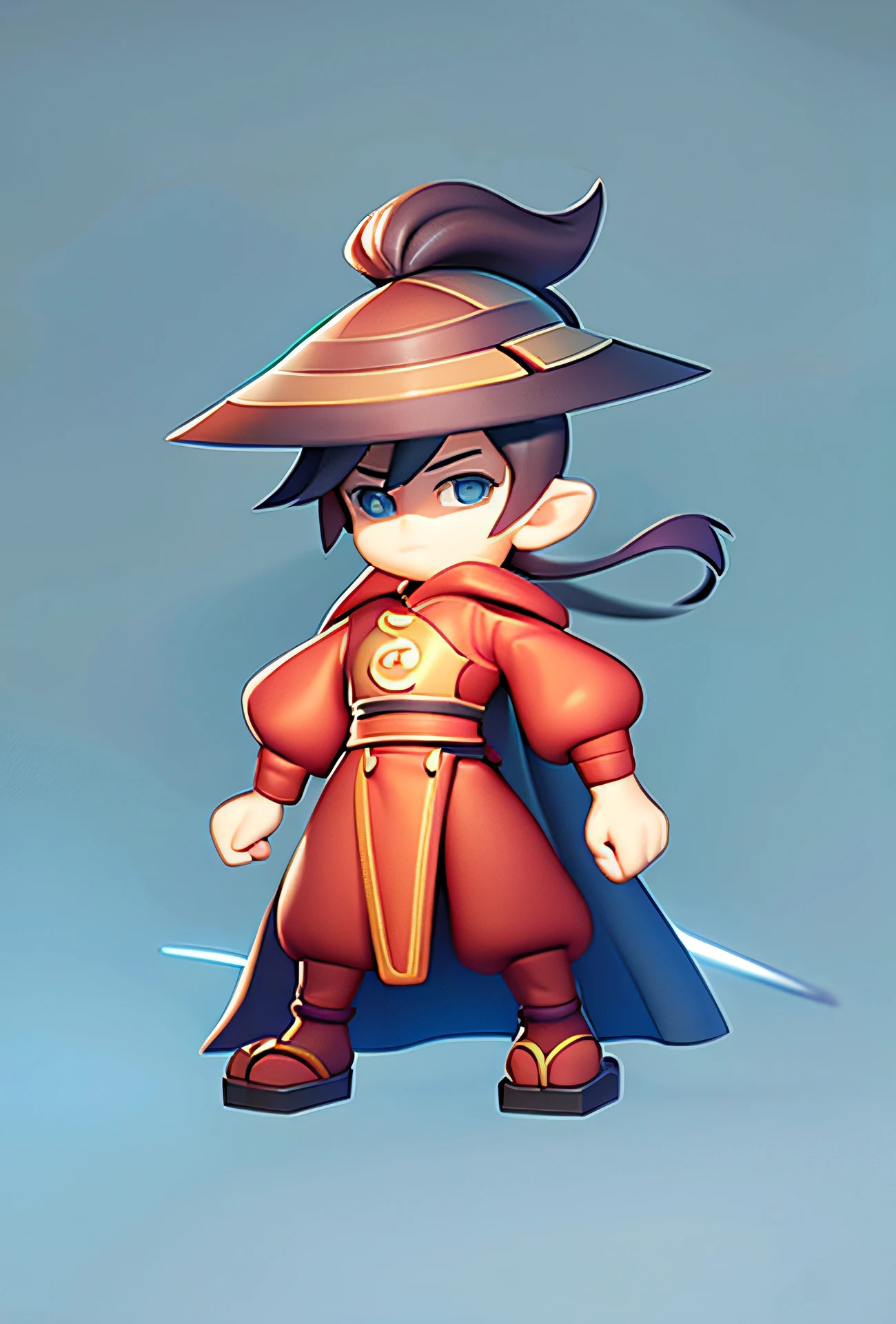 Close-up of cartoon character wearing hat and sword, inspired by Ma Shi, concept art of a monk, samurai jedi, inspired by Akihiko Yoshida, inspired by Kanbun Master, Inspired by Hu Zaobin, inspired by Shūbun Tenshō, concept character, anime style character, inspired by Kanō Hōgai