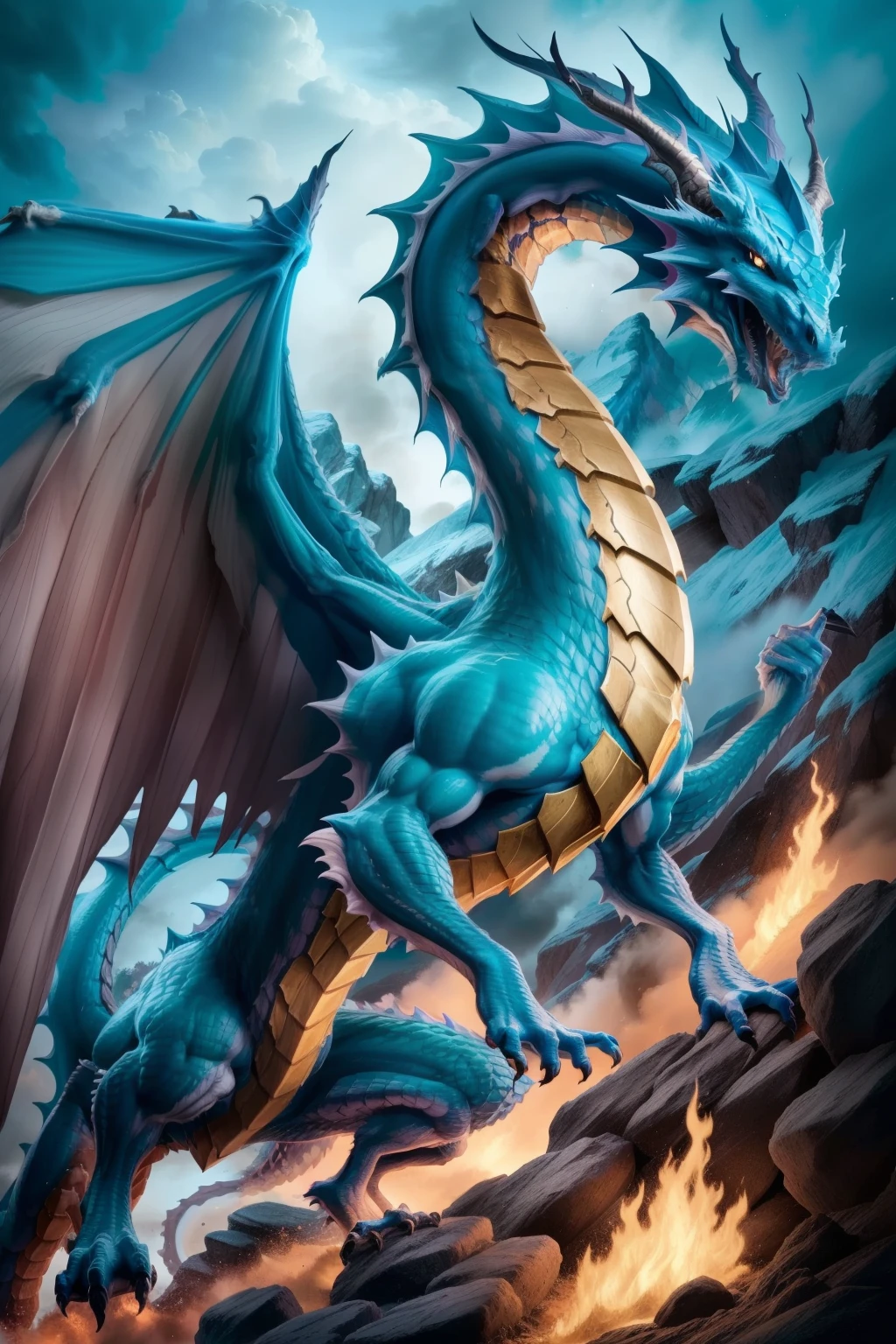 Great legendary dragon hyper realistic super detailed Dynamic fire