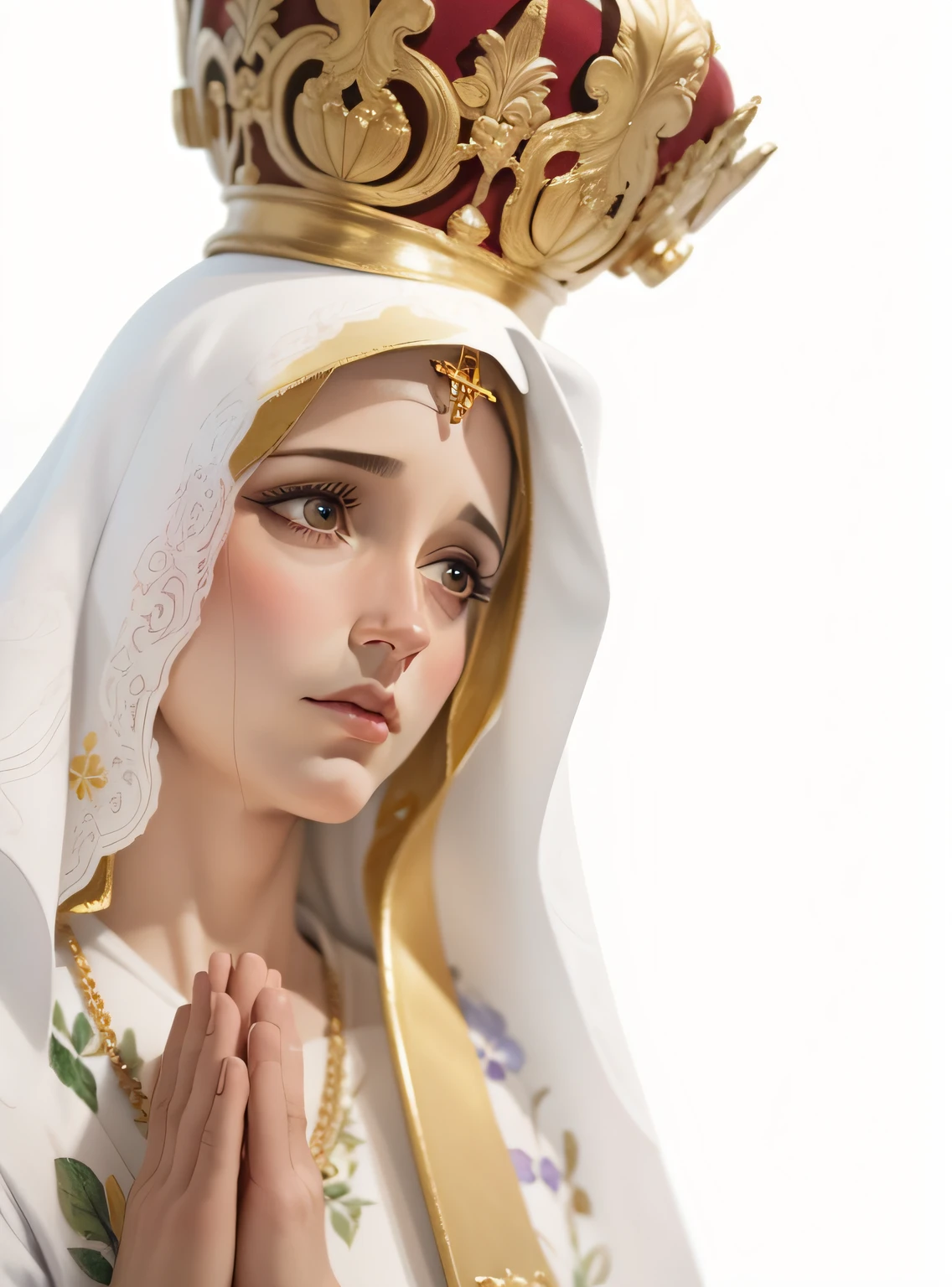 realistic version of cartoon watercolor, Close-up aberto mostrando nossa senhora de fatima ,ultra realismo.