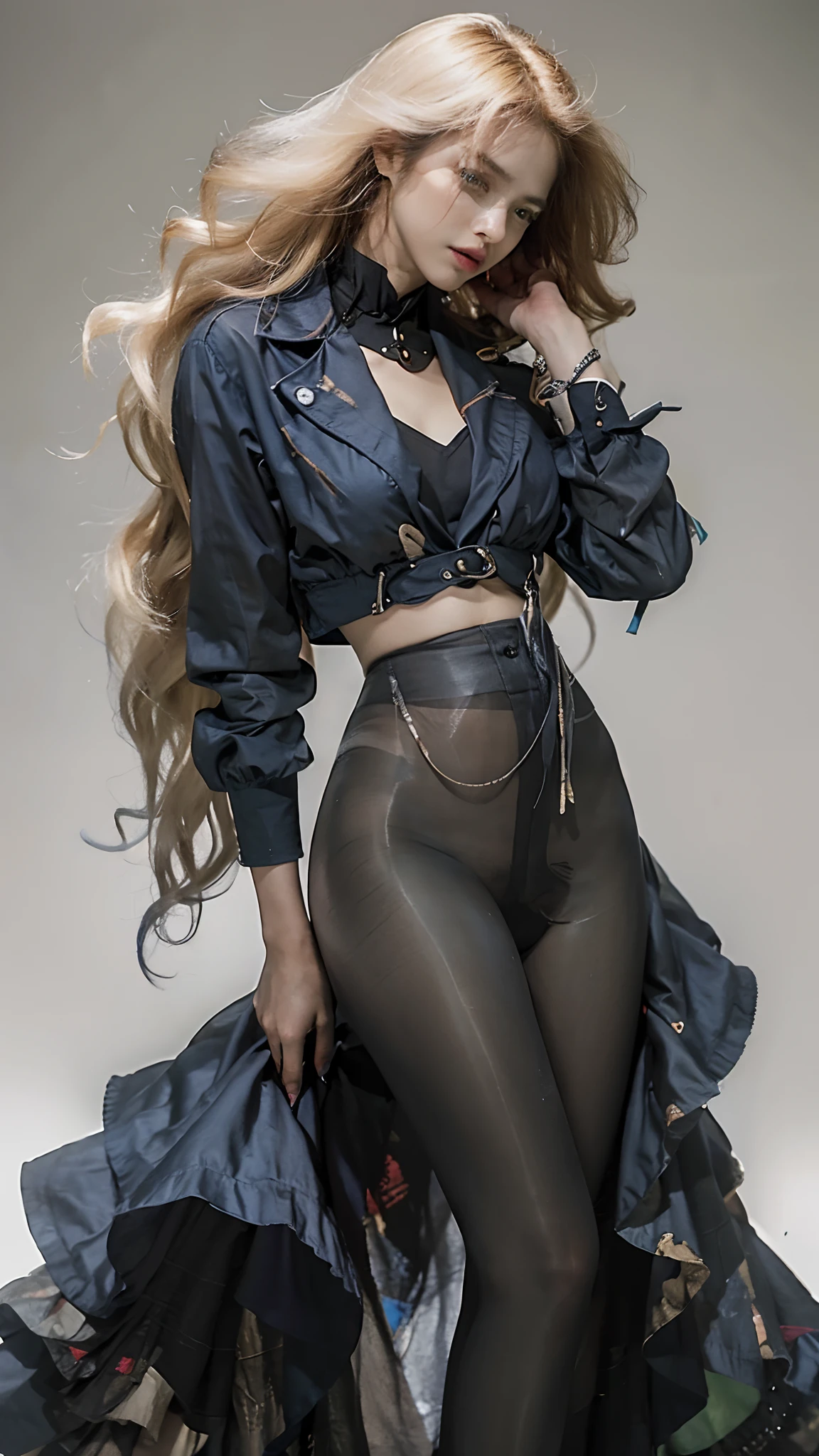primitive, Masterpiece, ultra fine photos, Best quality, Ultra-high resolution, Realistic, Sunny, full-body portraits, Amazing beauty, Dynamic posture, exquisite face, Vibrant eyes, Very detailed background, Detailed face, detailed tidy background, Gorgeous, High detail skin, Realistic skin details, Visible pores, Clear focus, volume fog, 8K UHD, Digital SLR, High quality, filmgrain, Fair skin, Realism,((Wear pantyhose:1.4)),pantiess