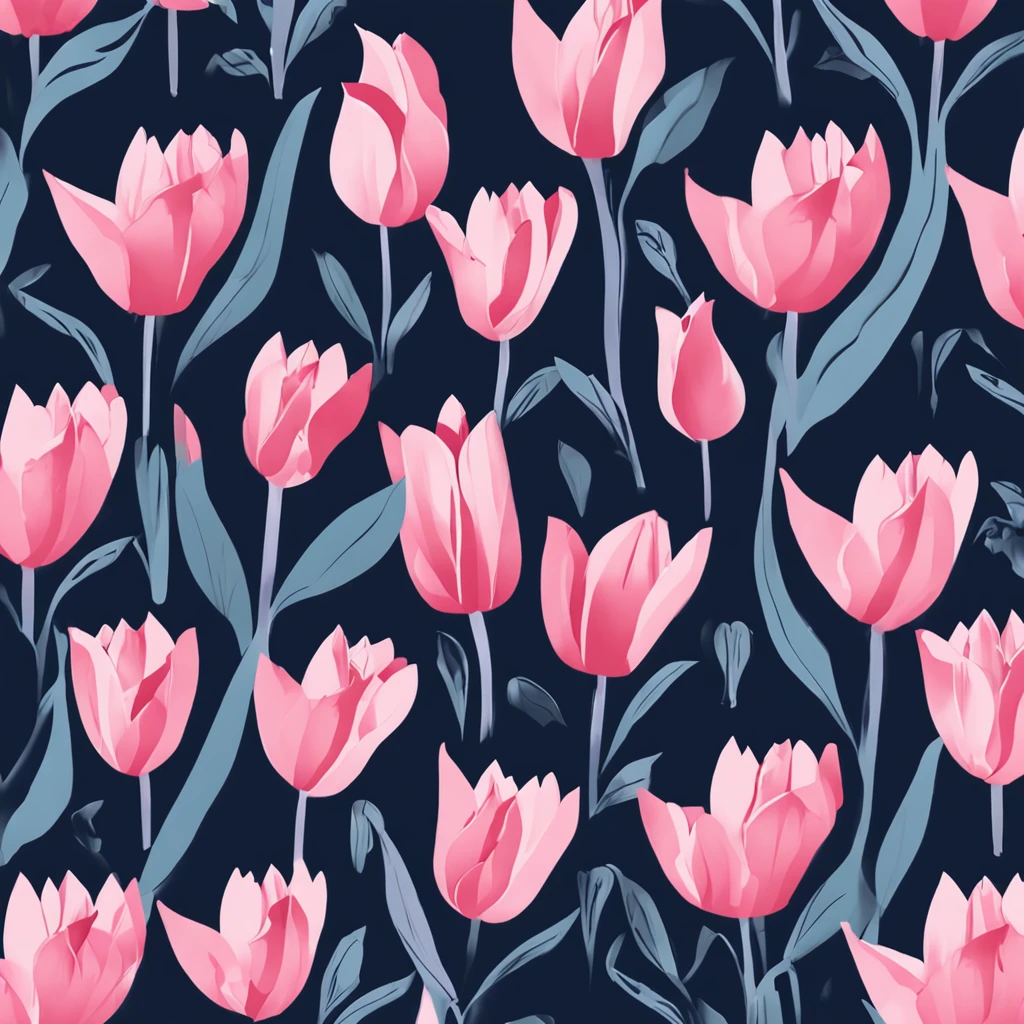 Top quality floral pattern, Cute lovely pink bud tulips、Navy blue background