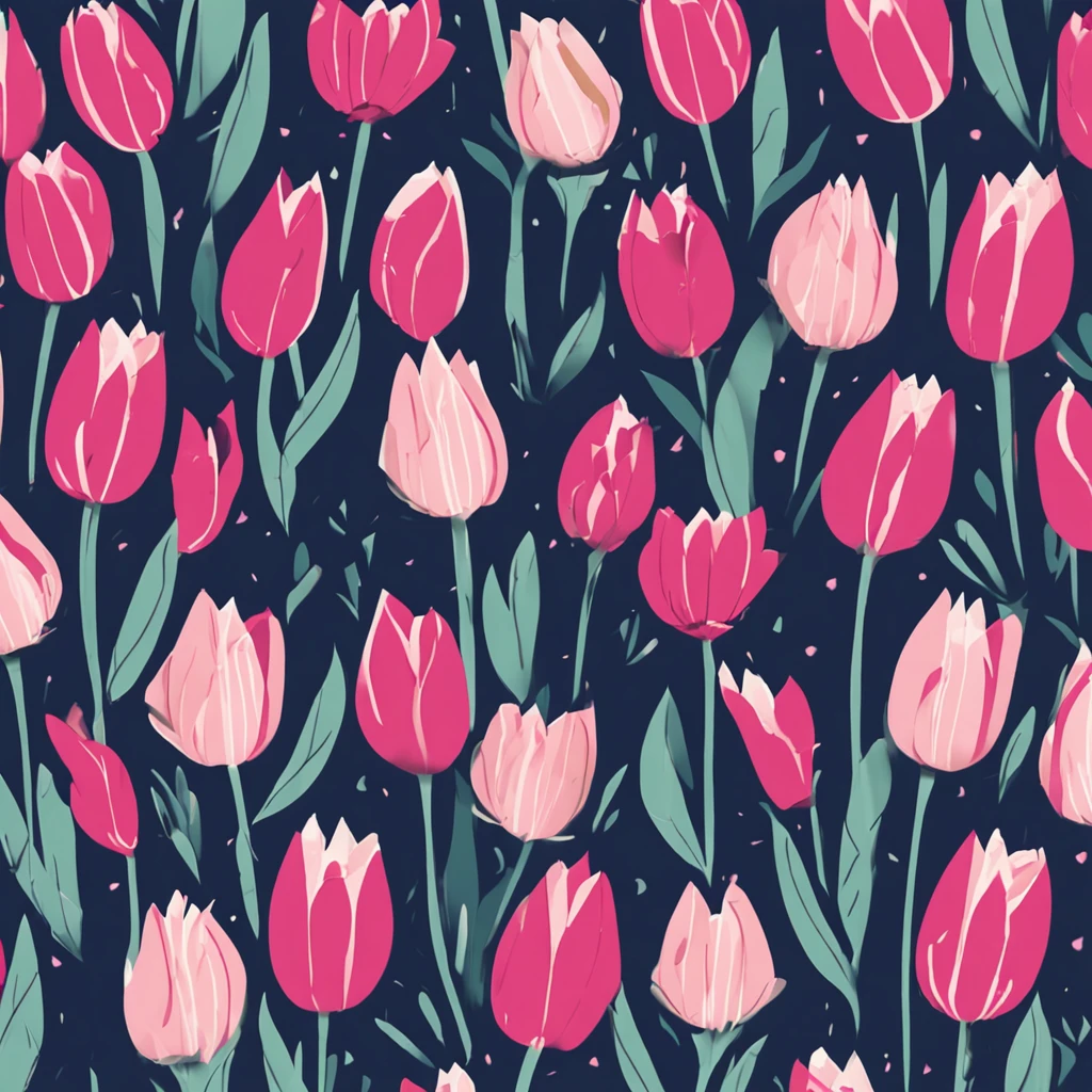 Top quality floral pattern, Cute lovely pink bud tulips、Navy blue background