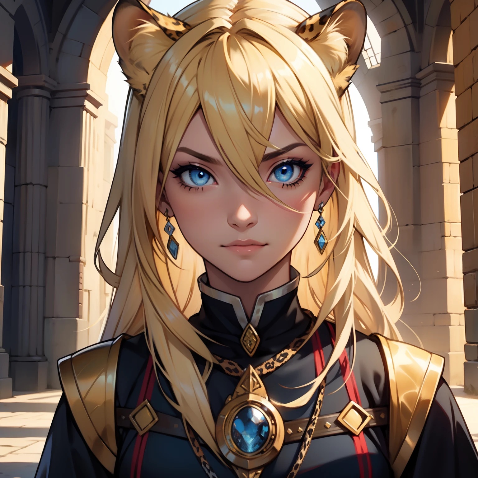 Leopard Woman. Medieval art. Blue Eyes. Blonde Hair