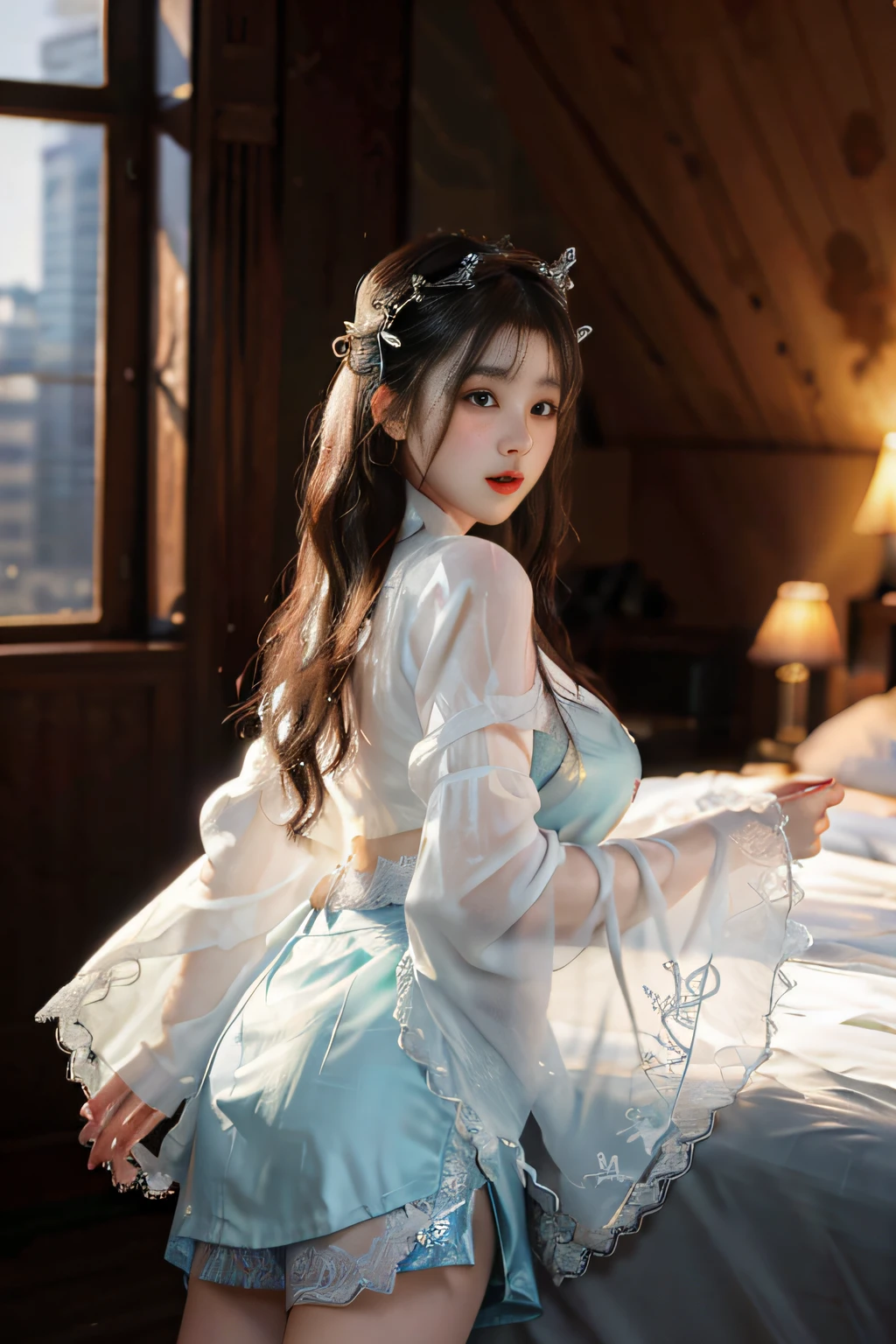 best quality, ultra high res,prefect anatomy,
extremely intricate, 8k uhd,
1girl,solo,
td dress,td hair ornament,see-through, 
indoor,bedroom,
ulzzang-6500-v1.1Master quality, highest quality, best picture quality, exaggerated details, a princess cute 8 yeal old, she is maturbate,(long hair / very, very exaggerated big breasts, big tits, in/open v hanfu transparent fabric, short skirt), in xiaxia hanfu, lace silk