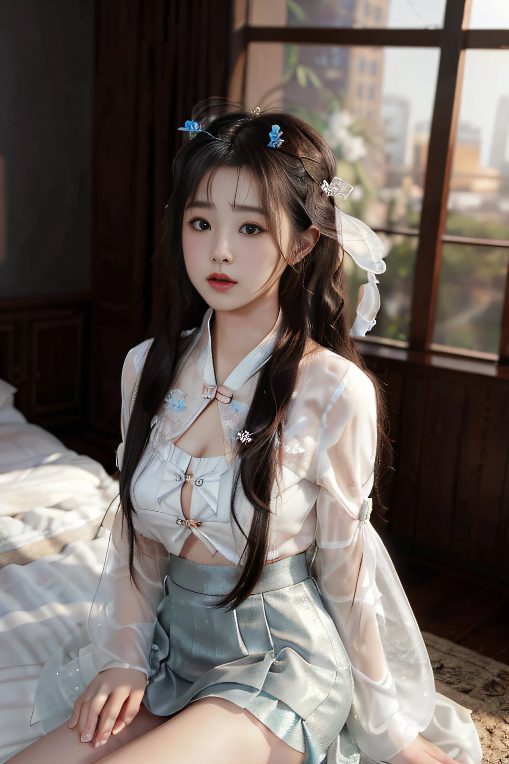 best quality, ultra high res,prefect anatomy,
extremely intricate, 8k uhd,
1girl,solo,
td dress,td hair ornament,see-through, 
indoor,bedroom,
ulzzang-6500-v1.1Master quality, highest quality, best picture quality, exaggerated details, a princess cute 8 yeal old, she is maturbate,(long hair / very, very exaggerated big breasts, big tits, in/open v hanfu transparent fabric, short skirt), in xiaxia hanfu, lace silk