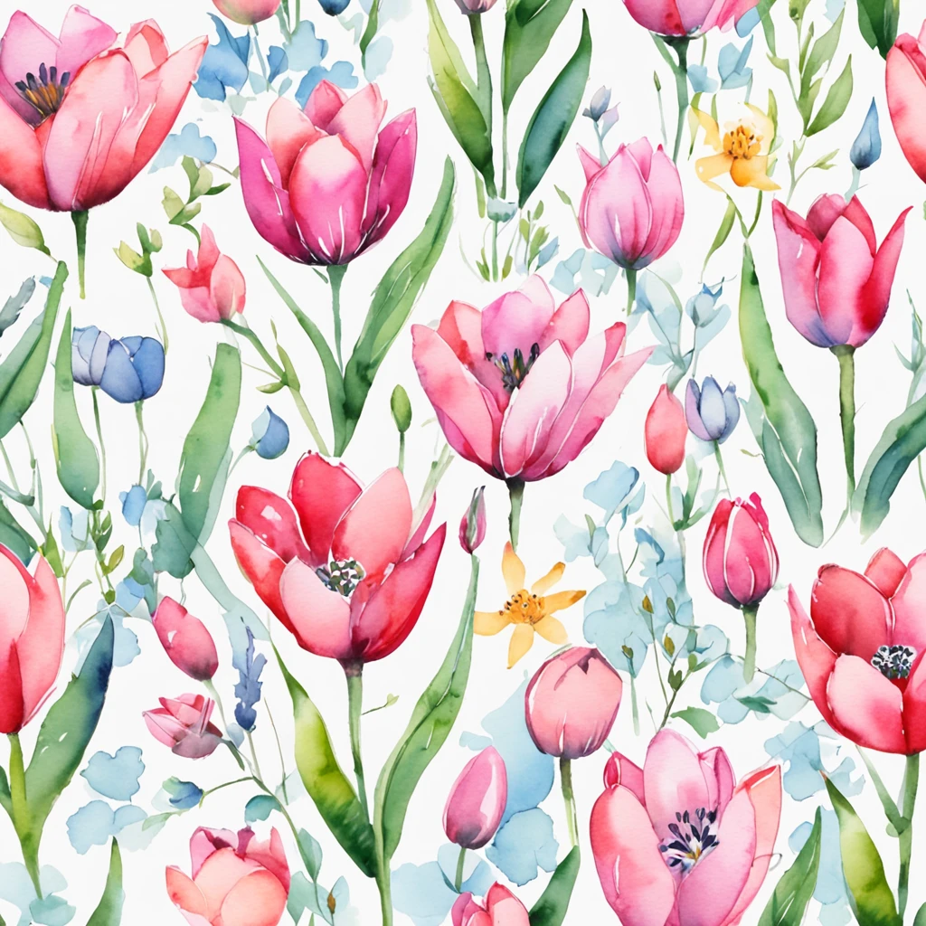 Top quality floral pattern, Cute lovely pink bud tulips、Light light blue background