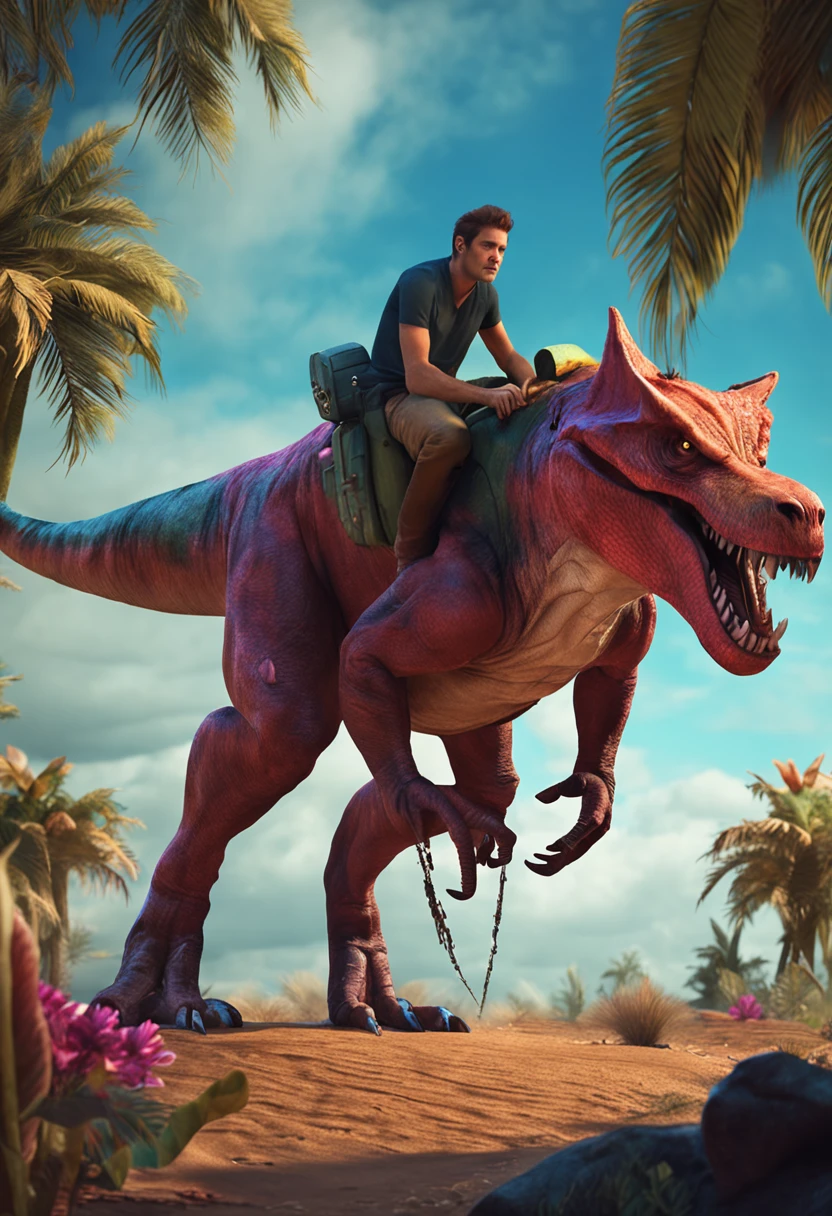 Wolf riding dinosaurs/