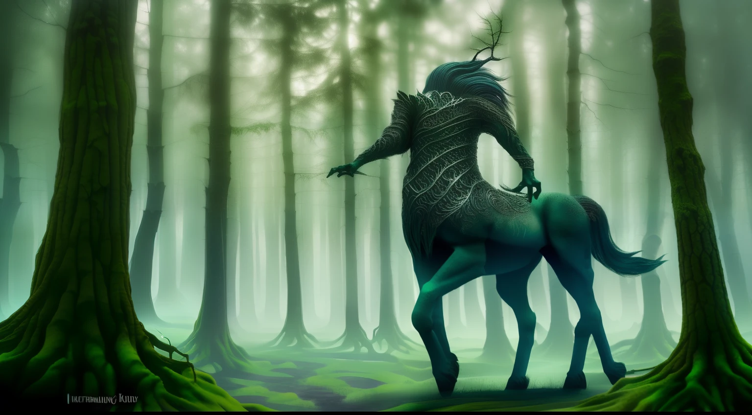 Dark Nordic forest,A mythical creature lurks.