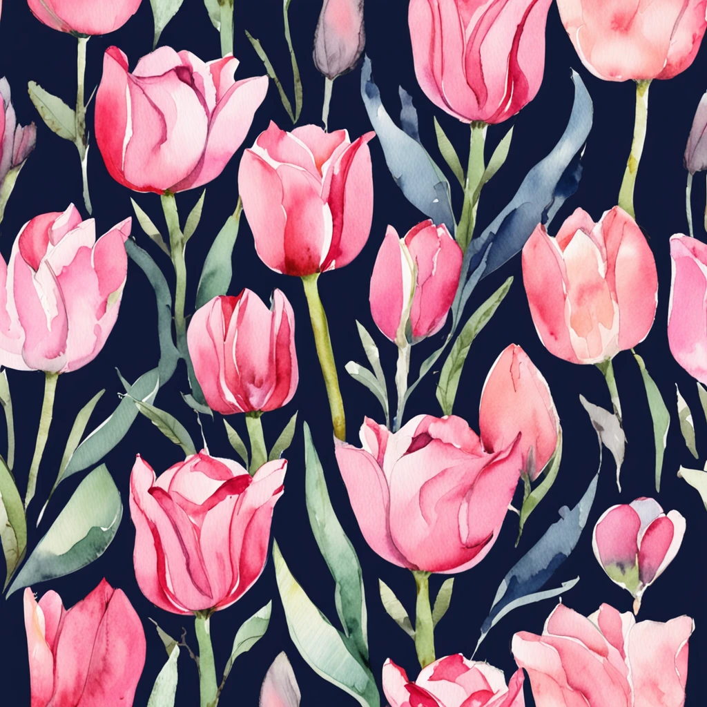 Top quality floral pattern, Cute lovely pink bud tulips、Dark blue background