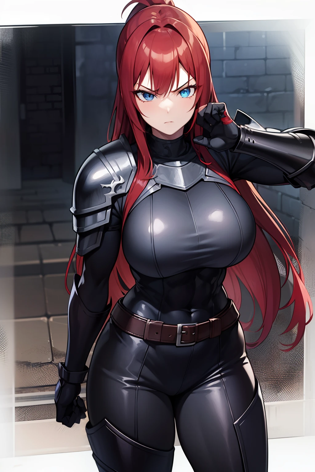 (black bodysuit, grey bodysuit:1.4), kirijou mitsuru, (red eyes, long hair, red hair:1.4), 1girl, (gag, gagged, tape gag, restrained:1.4), (((fear, tears, crying))), thigh gap, (((large breasts))), ((a girl is sinking into quicksand)), ((quicksand)), (((standing))), sinking in quicksand, partially submerged, (only upper body visible), Sinking in mud, jungle, (arms behind back:1.4), (framed breasts), (toned body:1.2), kirijoarena, hair over one eye, black bodysuit, black gloves, belt, (covered breasts:1.1)
