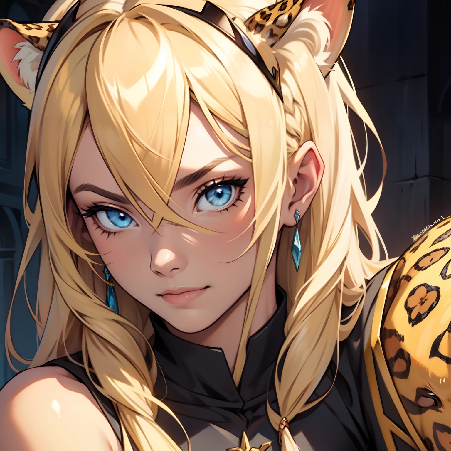 Leopard Woman. Medieval art. Blue Eyes. Blonde Hair. Leopard ears
