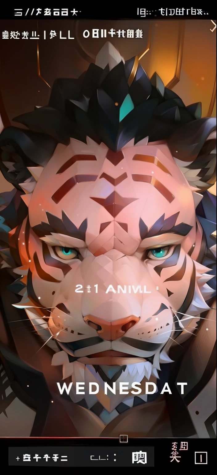 1boy, 独奏, looking at viewert, 夏天, ssmile,Muscle men,sbeard,Middle Age,blazer jacket,quality,full-color,extremy detailed,close-up all over the body,Exquisite painting style,Tiger orcs with white fur and cyan patterns