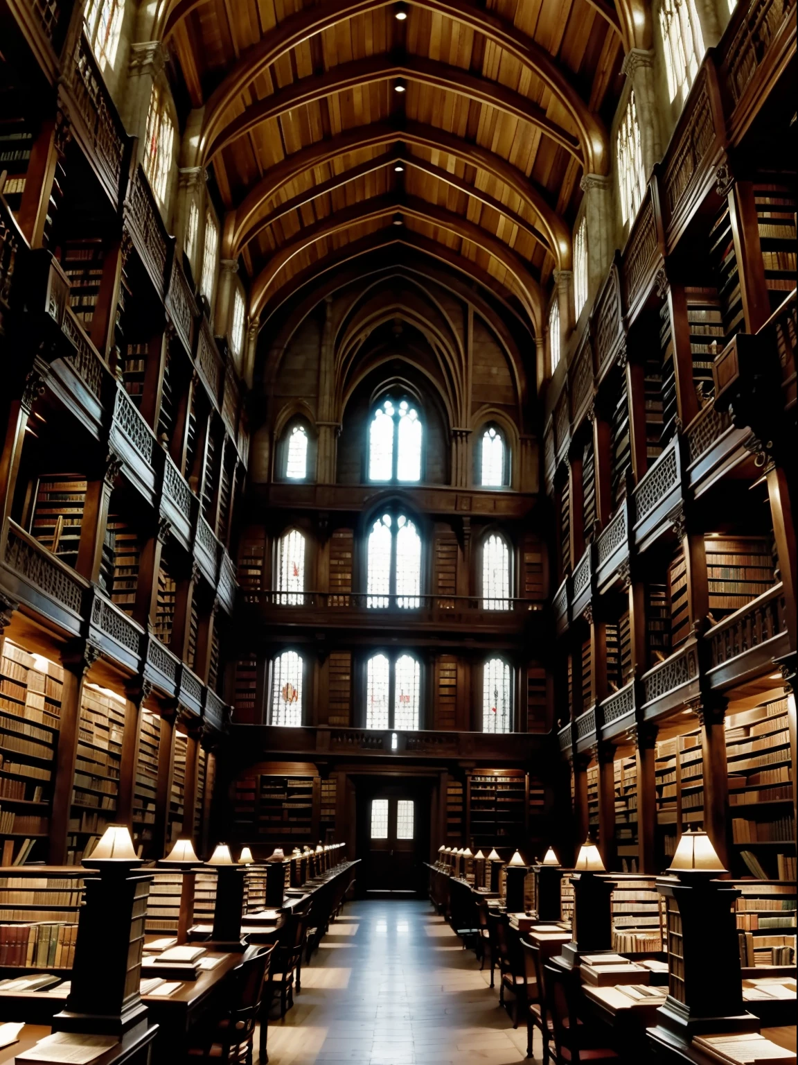 "Hogwarts library, filled with ancient knowledge and magic spells."