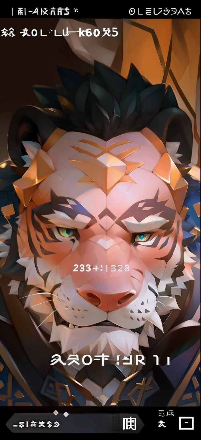 1boy， 独奏， looking at viewert， 夏天， ssmile，Muscle men，sbeard，Middle Age，blazer jacket，quality，full-color，extremy detailed，close-up all over the body，Exquisite painting style，Tiger orcs with white fur and cyan patterns