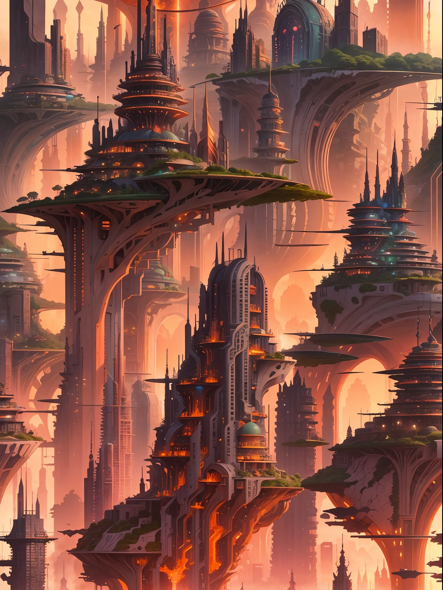 Future City at sunset Roger Dean Style
