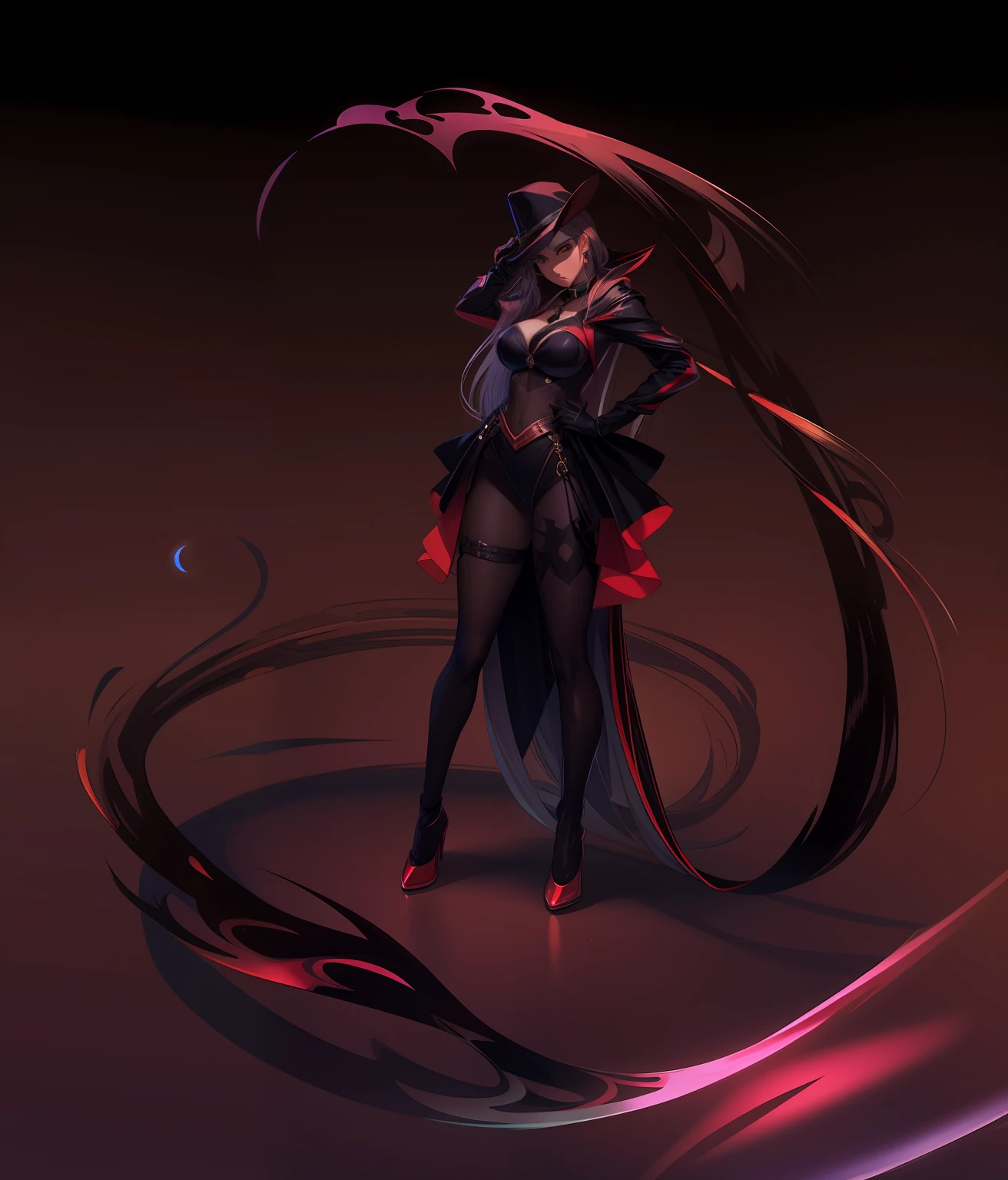 Highest quality Highest quality Draw a face carefully High-definition anime-style face Super Glowing Skin Long black hair Black leotard Purple pantyhose Succubus lure smile Back view Rear view