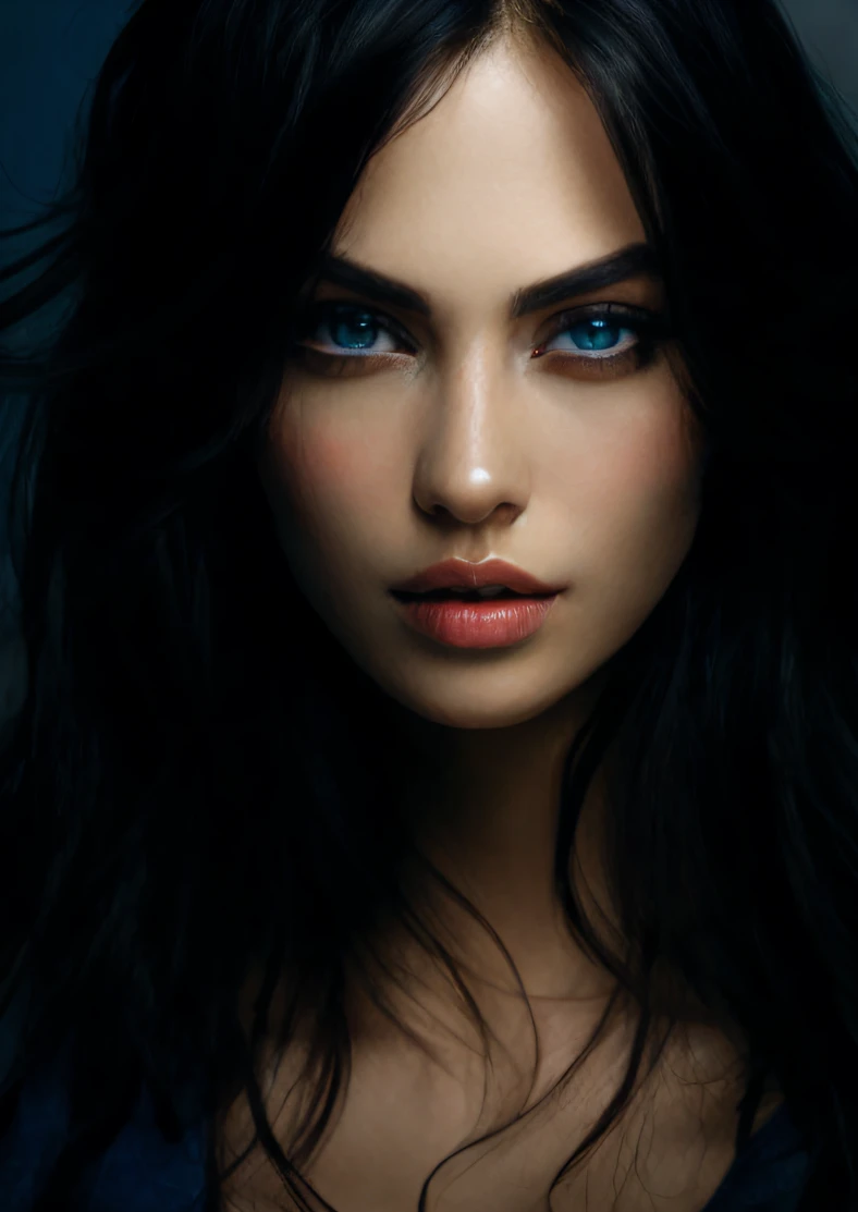 arafed image of a woman with long black hair and blue eyes, gorgeous attractive face, photo of a beautiful woman, attractive female face, gorgeous face portrait, beautiful female face, dark hair and makeup, portrait of a beautiful model, attractive beautiful face, beautiful face and flawless skin, sharp beautiful face, extremely beautiful face, attractive female face!!!