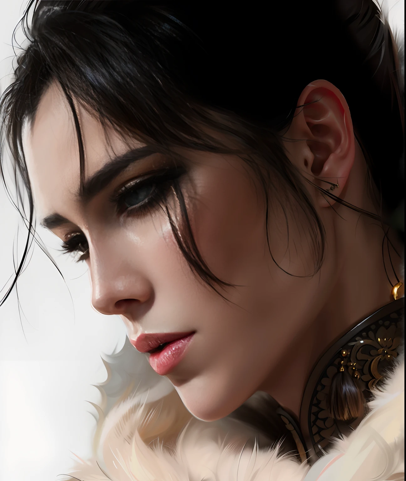 There was a man in a fur coat and necklace, cinematic realistic portrait, cgsociety portrait, Realistic digital painting, Character art portrait, detailed character portrait, Detailed digital painting, hyper realistic digital painting, very detailed digital painting, digital character painting, detailed beauty portrait, closeup character portrait, character portrait closeup, stunning digital painting, Ultra detail. Digital painting