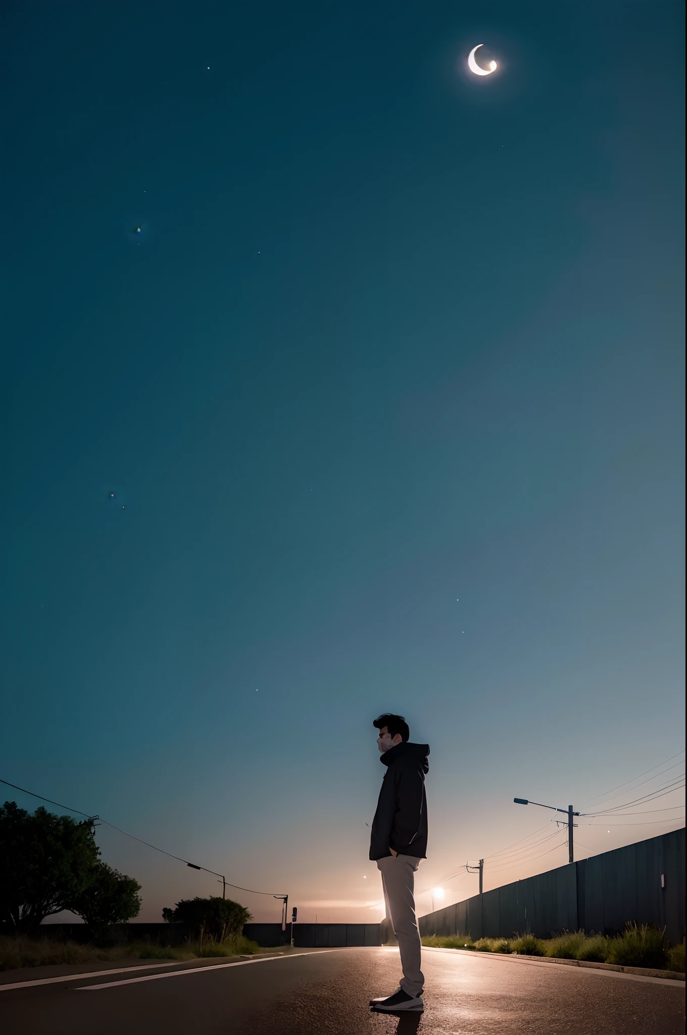 Me standing alone in a dark night and the moon is Infront of me --auto