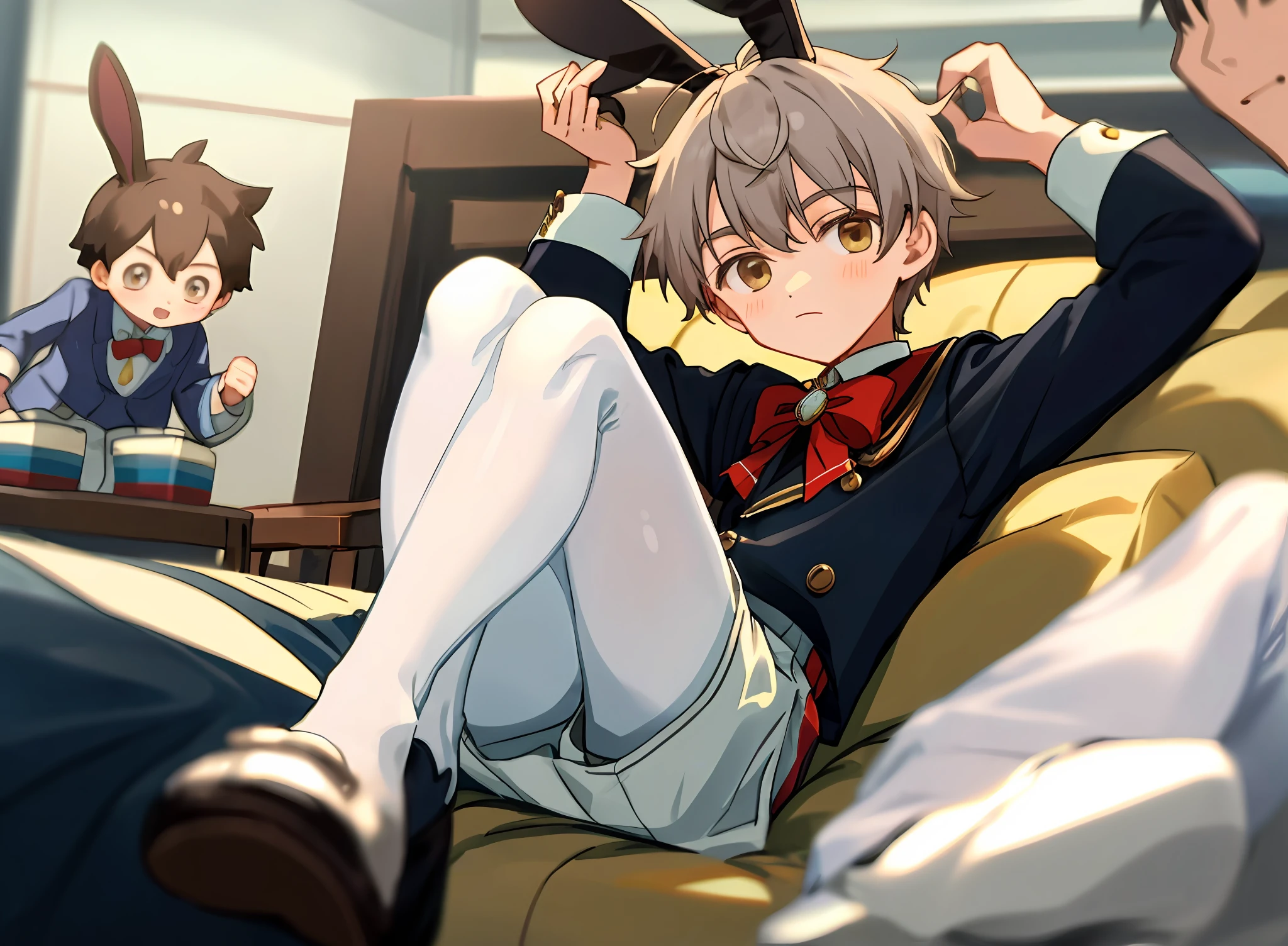 Boys wearing loli skirts with white pantyhose and rabbit-eared shoes！The focus is on young boys who come into adulthood！A photo of the feet can be seen from the head