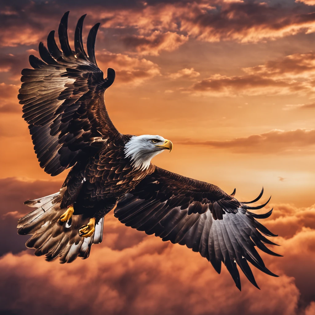 (((Create a masterpiece of a great eagle))) gracefully flying in the sky, (((com asas majestosas em movimento))), against the breathtaking backdrop of the horizon, emergindo do pico do Everest.
