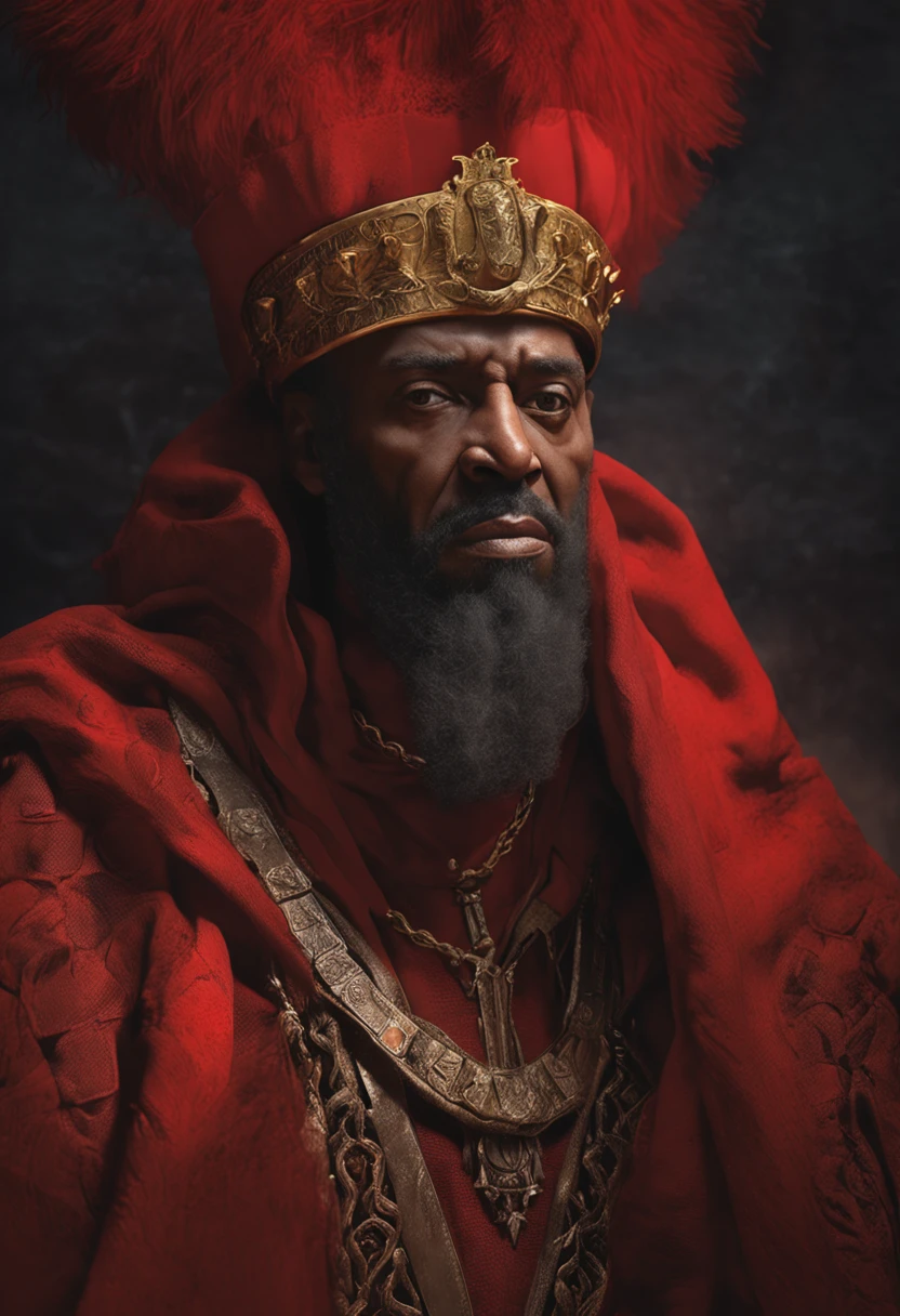 Arafed man with a crown and a red robe and a red scarf, personagem de fantasia hiperdetalhado, Retrato do Imperador da Humanidade, Deus masculino bonito da morte, 3 d render arte do caractere 8 k, retrato masculino da fantasia, O Deus Imperador da Humanidade, divindade masculina atraente, cinematic bust portrait, retrato closeup de um mago, Retrato de um feiticeiro vermelho