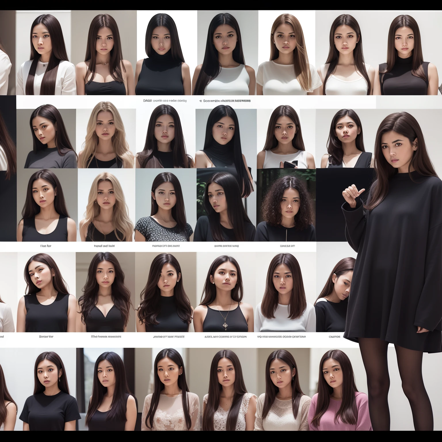 contact sheet of a women on the casting portrait dark forest colours