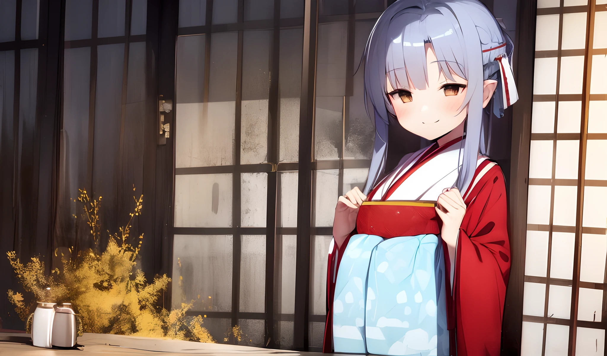 masterpiece, highres, best quality, 1girl solo, Ganyu, chubby, smile, kimono