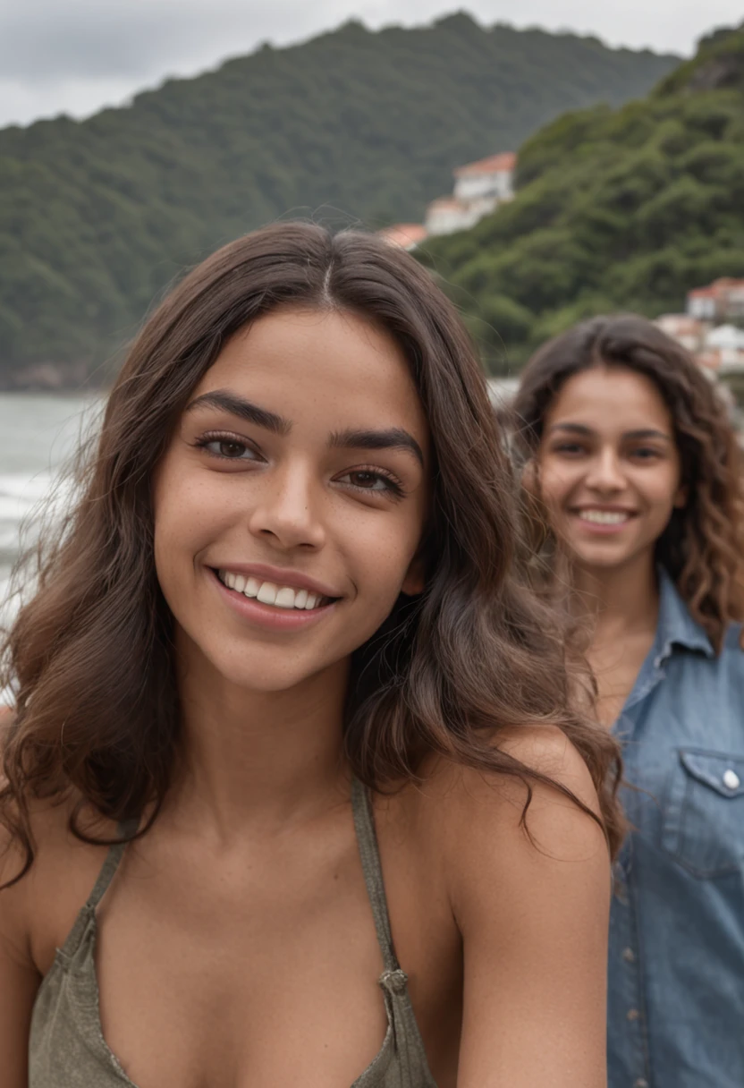 fotografia fotorrealista feita a partir de uma Canon EOS R6,DSLR, grupo de seis jovens brasileiras banhando-se em um rio,NSFW,nu,sem roupa,seios grandes,happy expressions and smiles,((Pele negra detalhada)),fun,montanhas ao redor,Closed hours,8k,HDR,detalhes intrincados,F/8, 85 millimeters,Profundidade de campo,master part,Cinematic lighting,alta qualidade,Detalhes altos,Ultrarrealismo.Formato RAW.