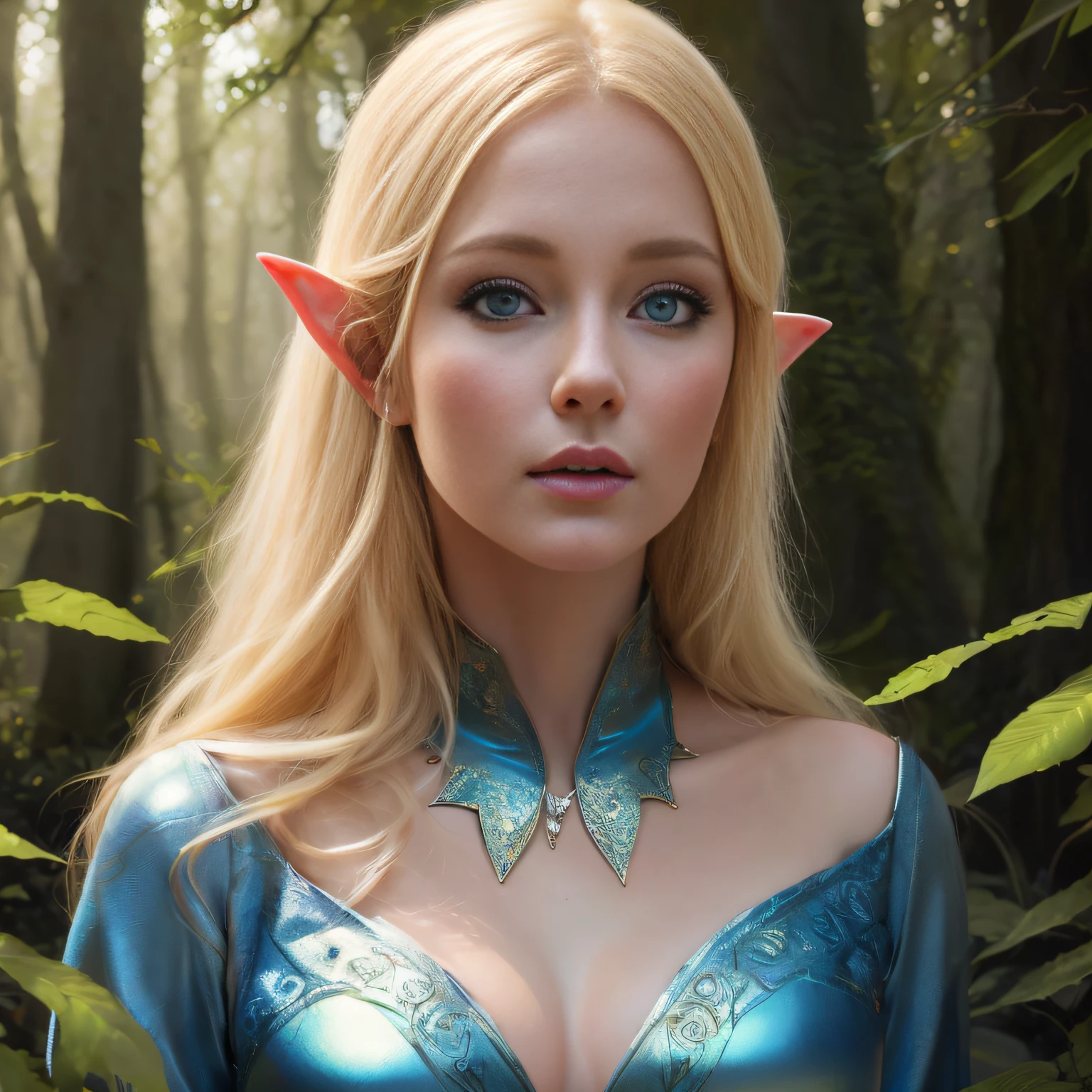 blonde woman with blue eyes in a forest with trees, detailed matte fantasy portrait, fantasy portrait, fantasy concept art portrait, beautiful fantasy portrait, fantasy art portrait, gorgeous digital painting, beautiful fantasy art portrait, a portrait of an elf, digital fantasy portrait, realistic fantasy illustration, beautiful digital painting, cgsociety portrait, portrait of an elf, fantasy portrait art, detailed beauty portrait