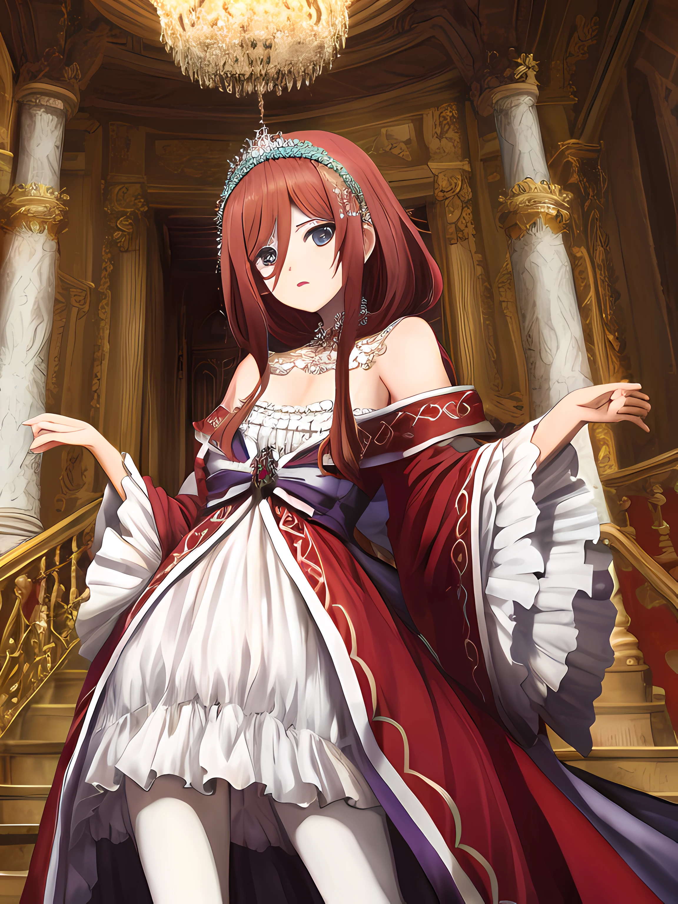 tuare bonito kawaii 1girl 14yo cabelo loiro cabelo liso cabelo longo blunt franja sidelock, olhos turquesa, seios pequenos, aconchegante :o blush_Adesivos +++ empregada saia longa avental branco cocar de empregada sapatos meias brancas +++ Staircase of the aristocratic mansion, lustre de escadas , +++ extremely high resolution absurd extremely detailed quality, contrapposto brilha brilho como opala animado hiqcgbody ++ Faint lips,UC:realistic cute anime face cinematic angle Girl in front single focus dynamic pose