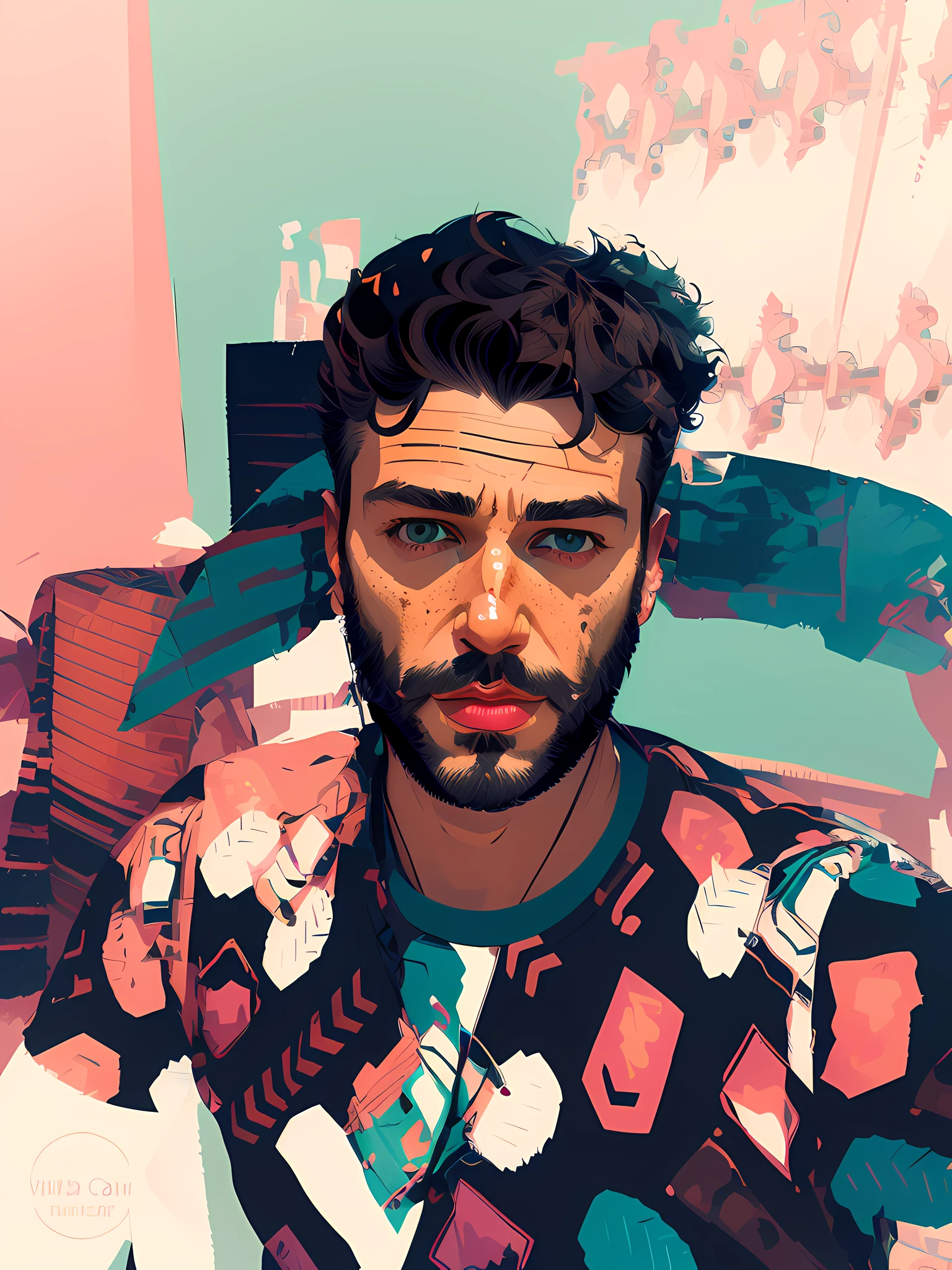 20years old man, younger male, boy, teen, man with face full of beard, mature male, flat vector drawing, pop art, high quality, meticulously crafted, hyper details, ultra detailed face structure, beautiful, Masterpiece, pastelvectorai, 8k selfie photograph, with accurate face, with a full black beard, short beard, facebook profile picture, good looking face