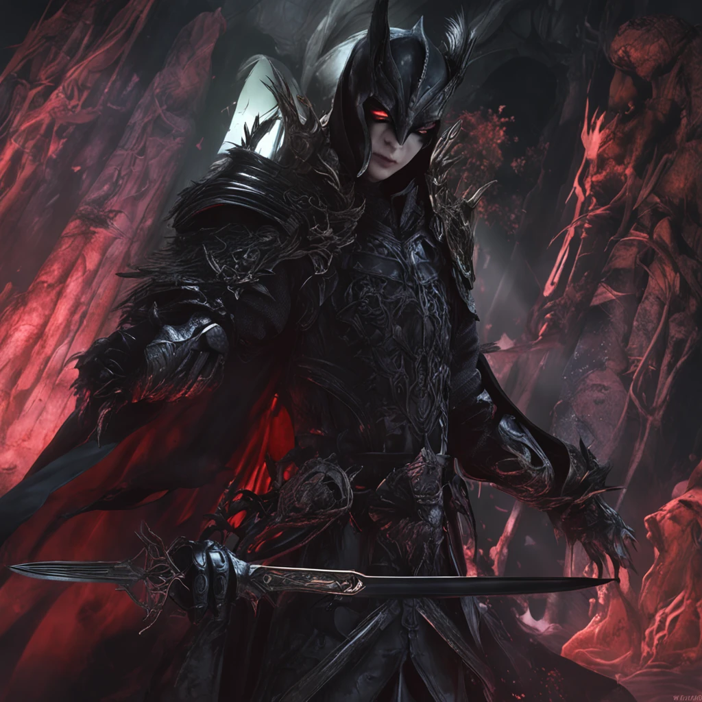 Best quality, Masterpiece, 超高分辨率, (photograph realistic:1.4), surrealism, Dream-like,fusionart, Shadowdancer, shadow magic, darkness control, stealth, shadowstep, umbral spells, hidden blade, black knight, vampire, sword and shield
