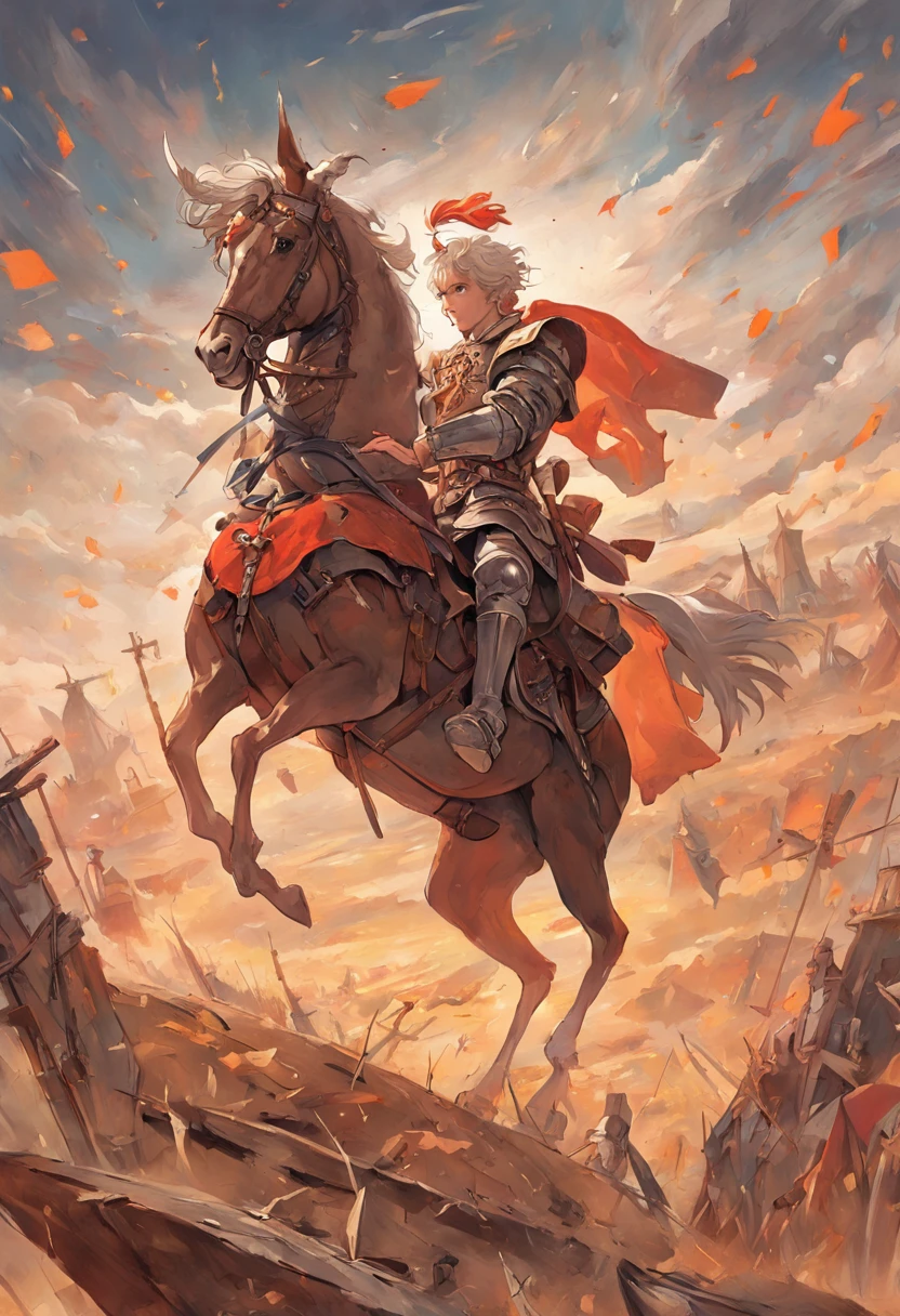 "Stunning cover in Baroque painting style depicting an epic scene of Don Quixote mounted on his horse Rocinante, wearing his rusty armor and wielding his spear. St. George appears full-body in the foreground, em uma pose heroica com Rocinante empinado. Ao fundo, A field of windmills stretches to the horizon under an overcast sky. Don Quixote's face under the helmet is determined and visionary, pronto para a aventura. Uses dramatic tones, Theatrical lighting and elaborate textures, with striking brushstrokes in oil. The scene is thorough and hyper-realistic in 8K, but with a classic look of baroque painting. No errors or distortions." Tamanho: Capa de livro (7200x10800 pixels) Steps: 50 Sampler: DPM SDE Fast Denoising strength: 0.75 Upscaler: RealESRGAN