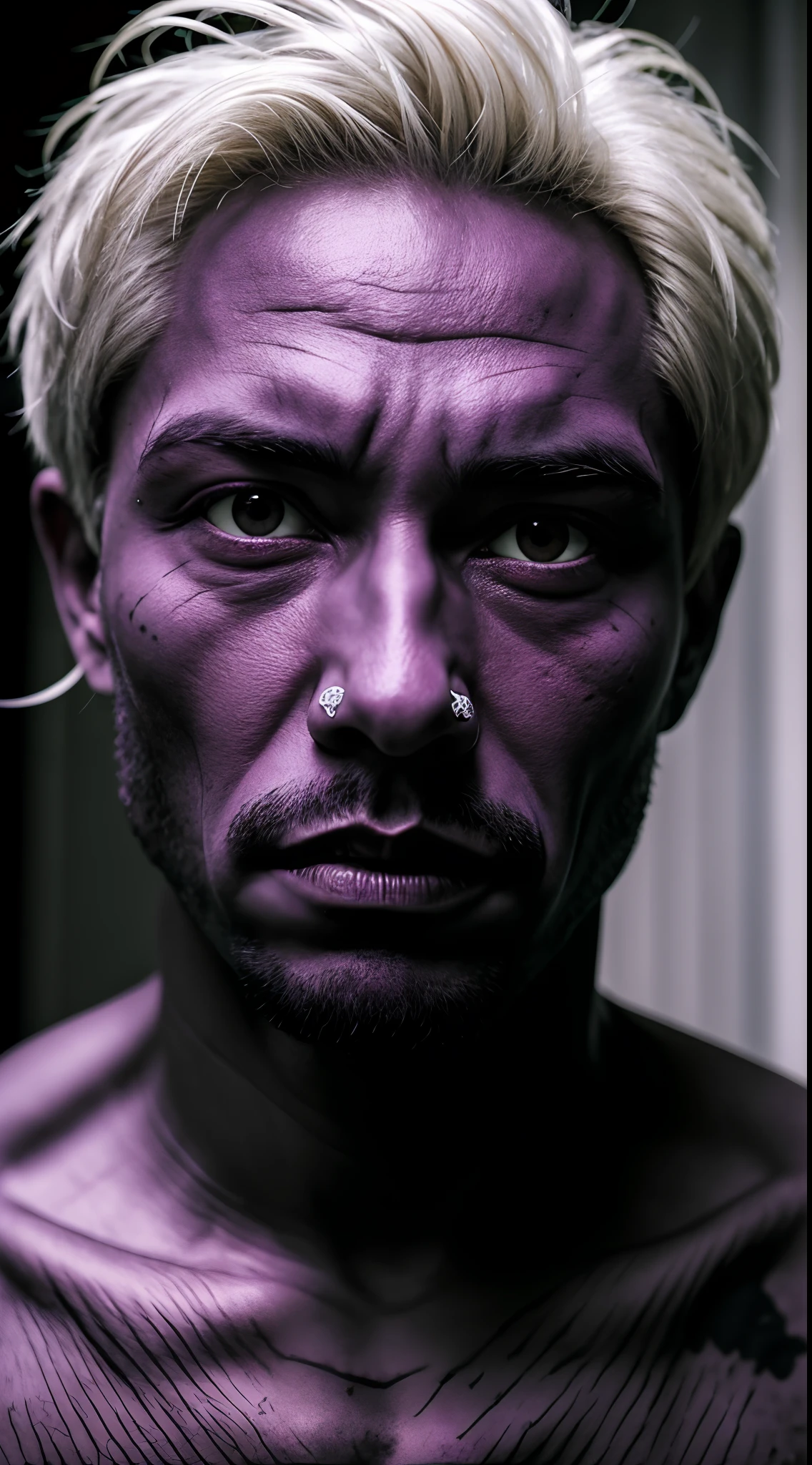 Olho roxo, cabelo preto, menino,