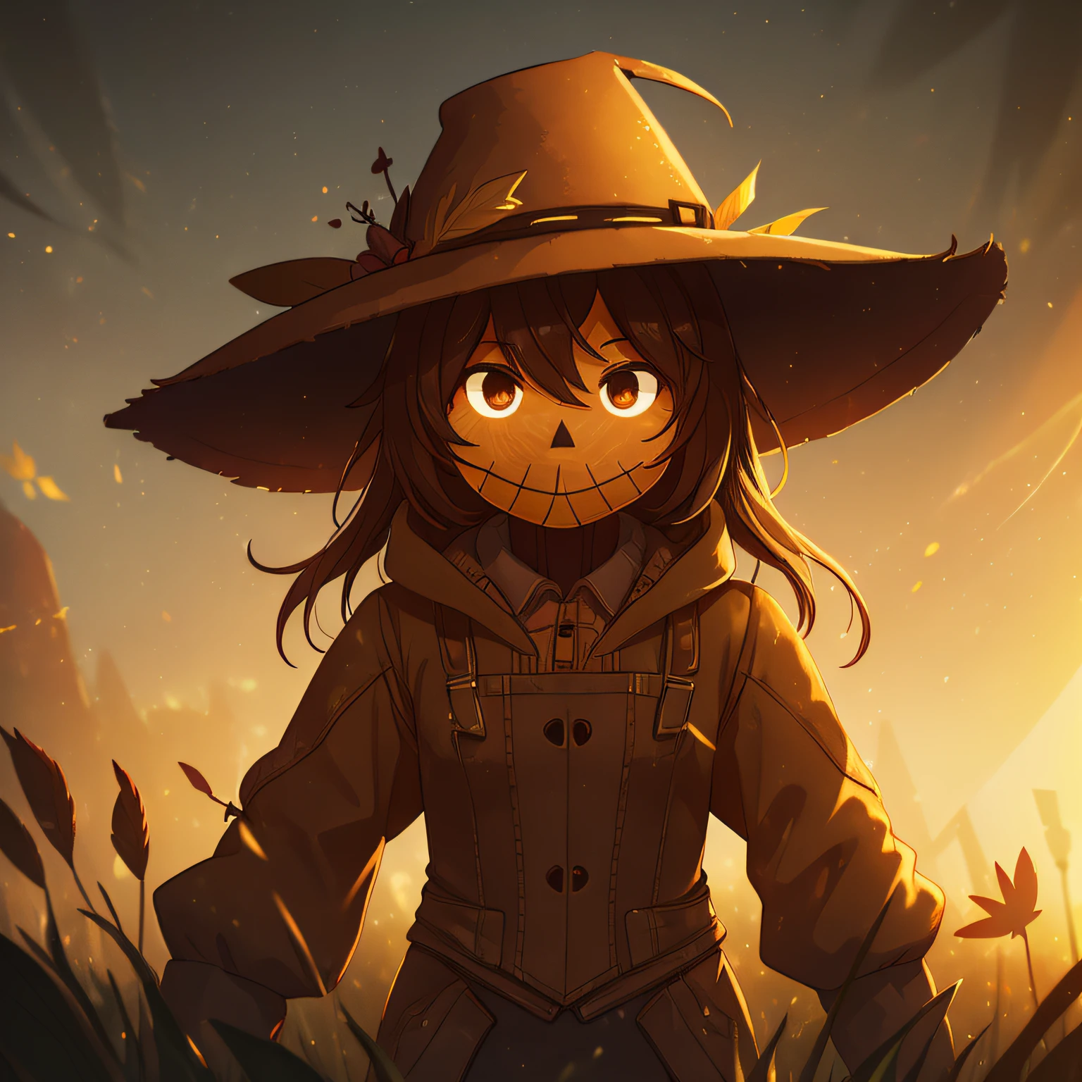 (best quality, high quality:1.3), CG, dramatic lighting, highly detailed, Bokeh, a scarecrow