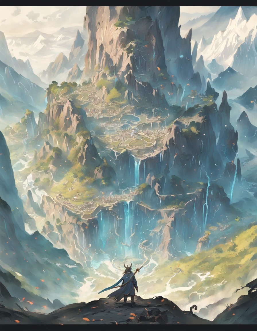 Map of a fantasy continent,In the middle of the map is the country of humanity, montains and hill,To the north is where the dwarves of the Land of Ice and Snow live,The south is the country of orcs,To the west is the Land of Dragons, To the east is the land of the elves, forrest