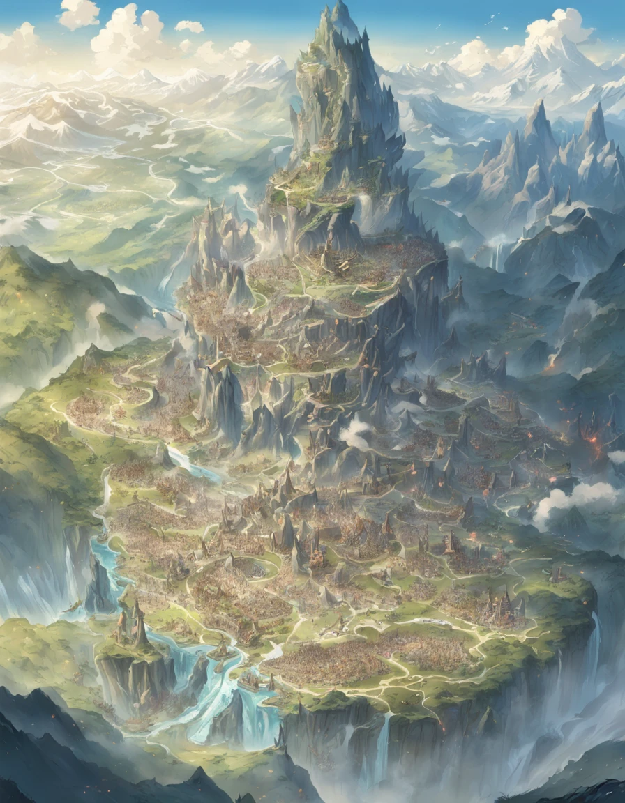 Map of a fantasy continent,In the middle of the map is the country of humanity, montains and hill,To the north is where the dwarves of the Land of Ice and Snow live,The south is the country of orcs,To the west is the Land of Dragons, To the east is the land of the elves, forrest
