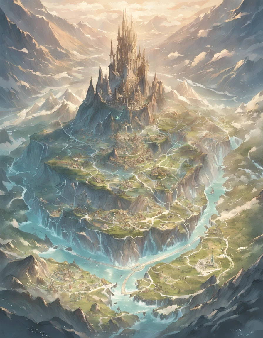 MAP, Map of a fantasy continent,In the middle of the map is the country of humanity, montains and hill,To the north is where the dwarves of the Land of Ice and Snow live,The south is the country of orcs,To the west is the Land of Dragons, To the east is the land of the elves, forrest