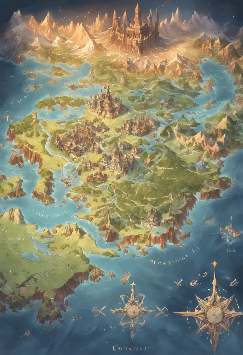 Map of the continent of Valant，In the middle of the map is the country of humanity，To the north is where the dwarves of the Land of Ice and Snow live，The south is the country of orcs，To the west is the Land of Dragons，To the east is the land of the elves