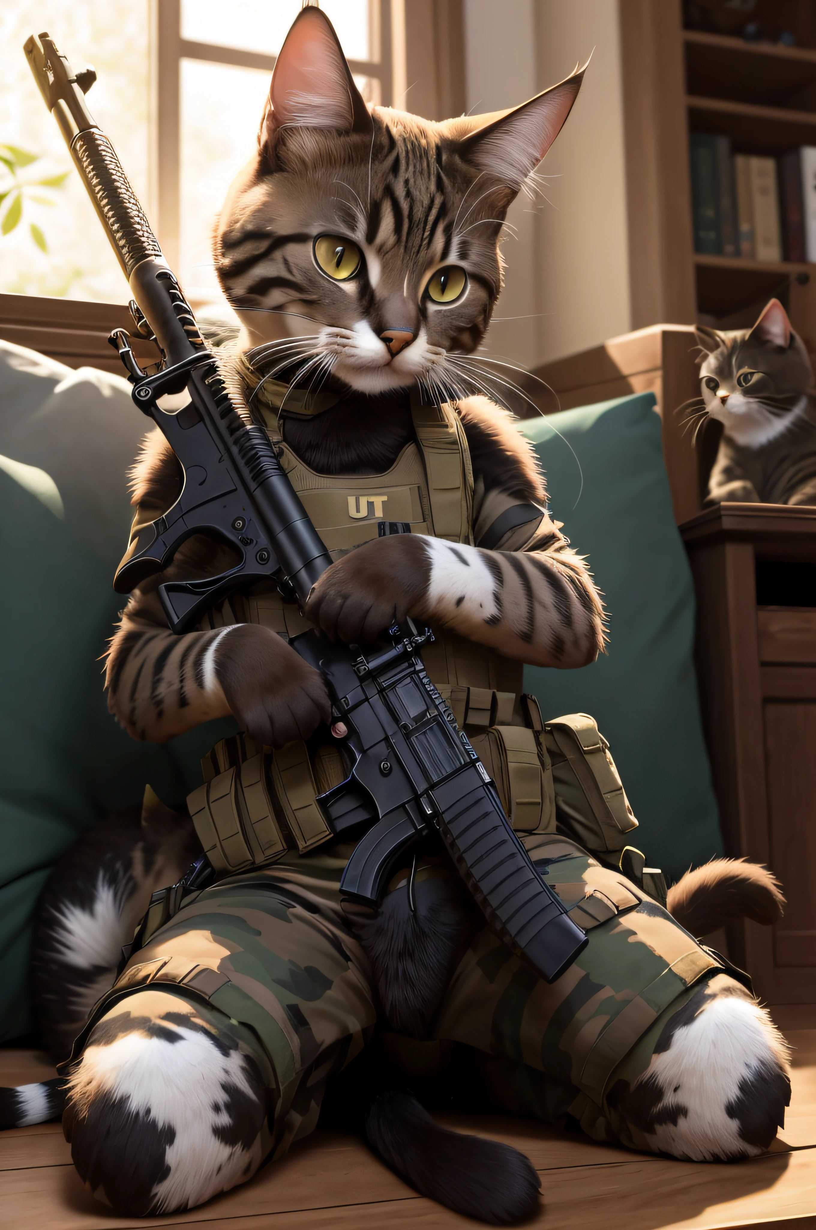 gato com armas de guerra